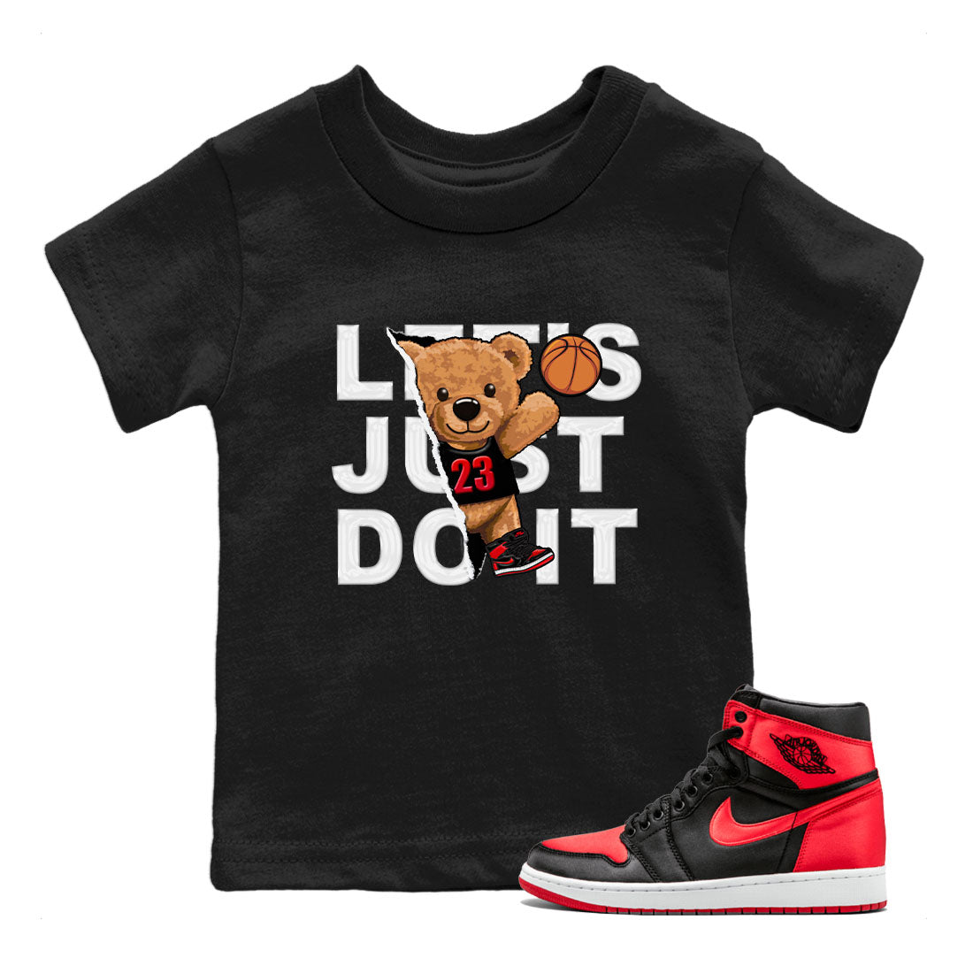Air Jordan 1 Satin Bred shirt to match jordans Rip Out Bear sneaker tees AJ1 Retro Satin Bred Drip Gear Zone Sneaker Matching Clothing Brand Baby Toddler Black 1 T-Shirt