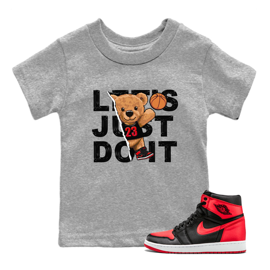 Air Jordan 1 Satin Bred shirt to match jordans Rip Out Bear sneaker tees AJ1 Retro Satin Bred Drip Gear Zone Sneaker Matching Clothing Brand Baby Toddler Heather Grey 1 T-Shirt