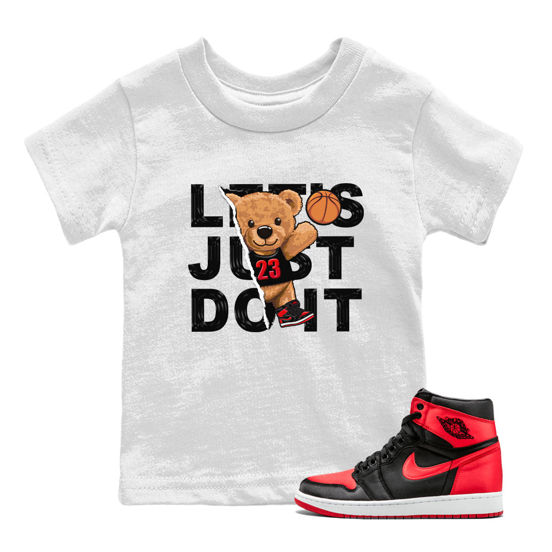 Air Jordan 1 Satin Bred shirt to match jordans Rip Out Bear sneaker tees AJ1 Retro Satin Bred Drip Gear Zone Sneaker Matching Clothing Brand Baby Toddler White 1 T-Shirt