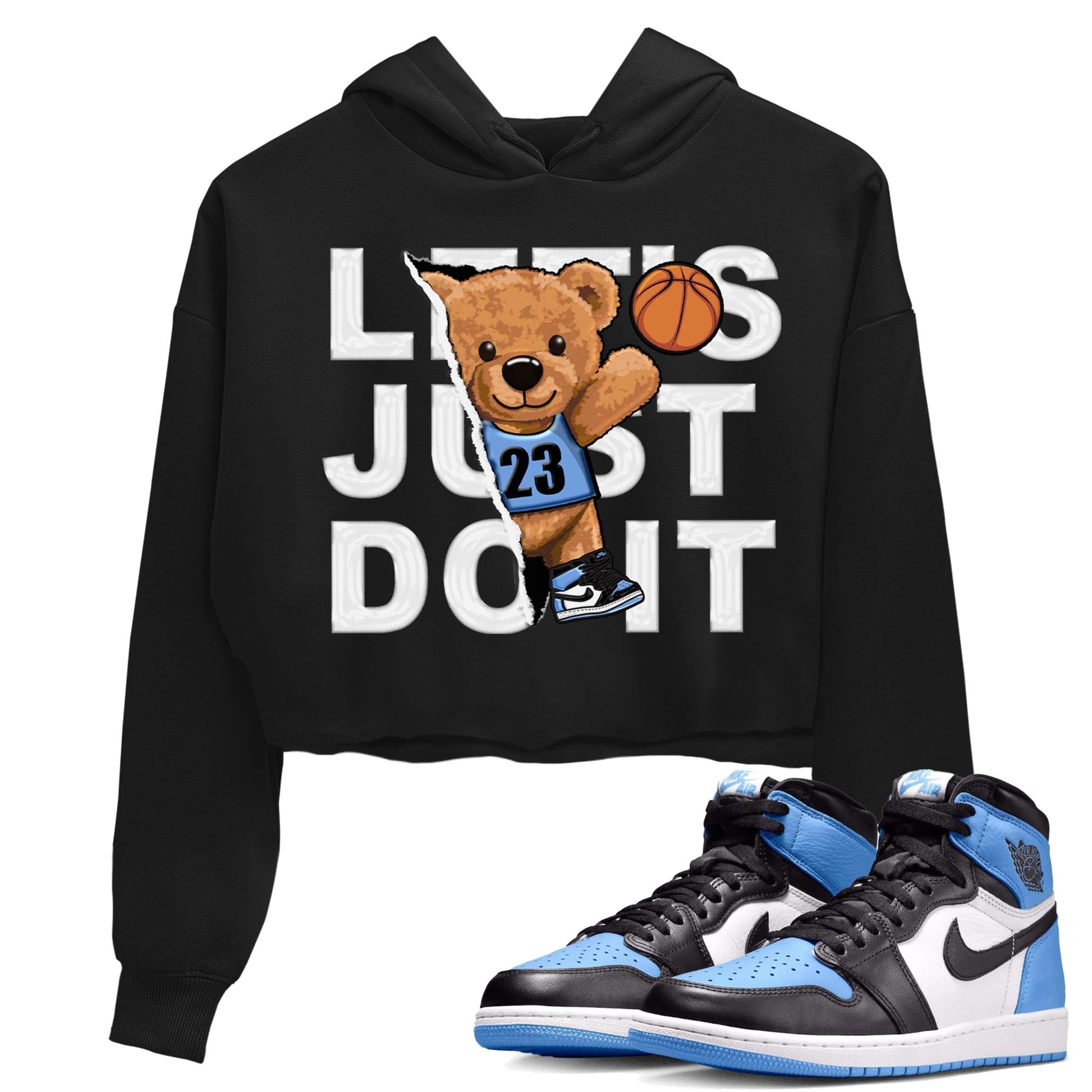Air Jordan 1 Retro High OG University Blue shirt to match jordans Rip Out Bear Streetwear Sneaker Shirt Air Jordan 1 UNC Toe Drip Gear Zone Sneaker Matching Clothing Black 1 Crop T-Shirt