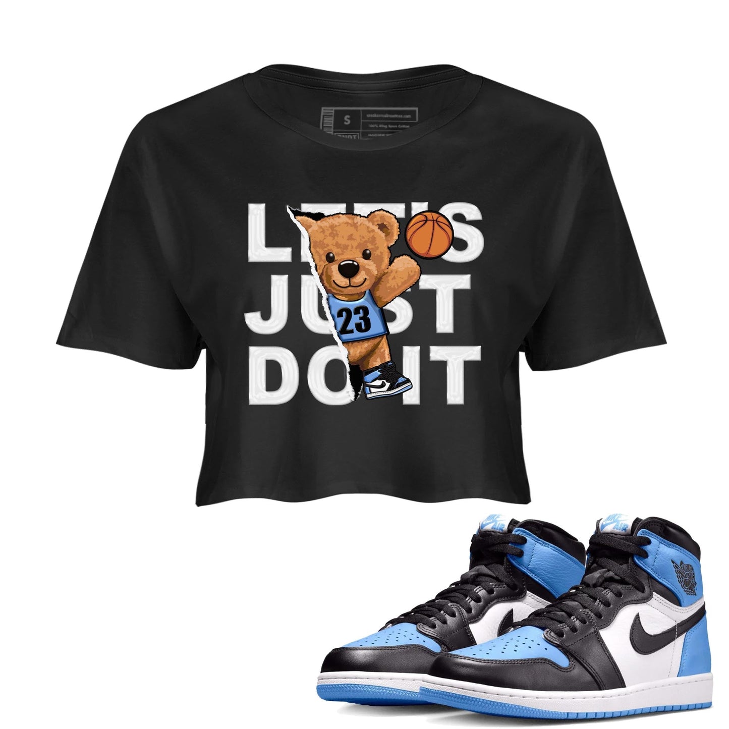 Air Jordan 1 Retro High OG University Blue shirt to match jordans Rip Out Bear Streetwear Sneaker Shirt Air Jordan 1 UNC Toe Drip Gear Zone Sneaker Matching Clothing Black 1 Crop T-Shirt