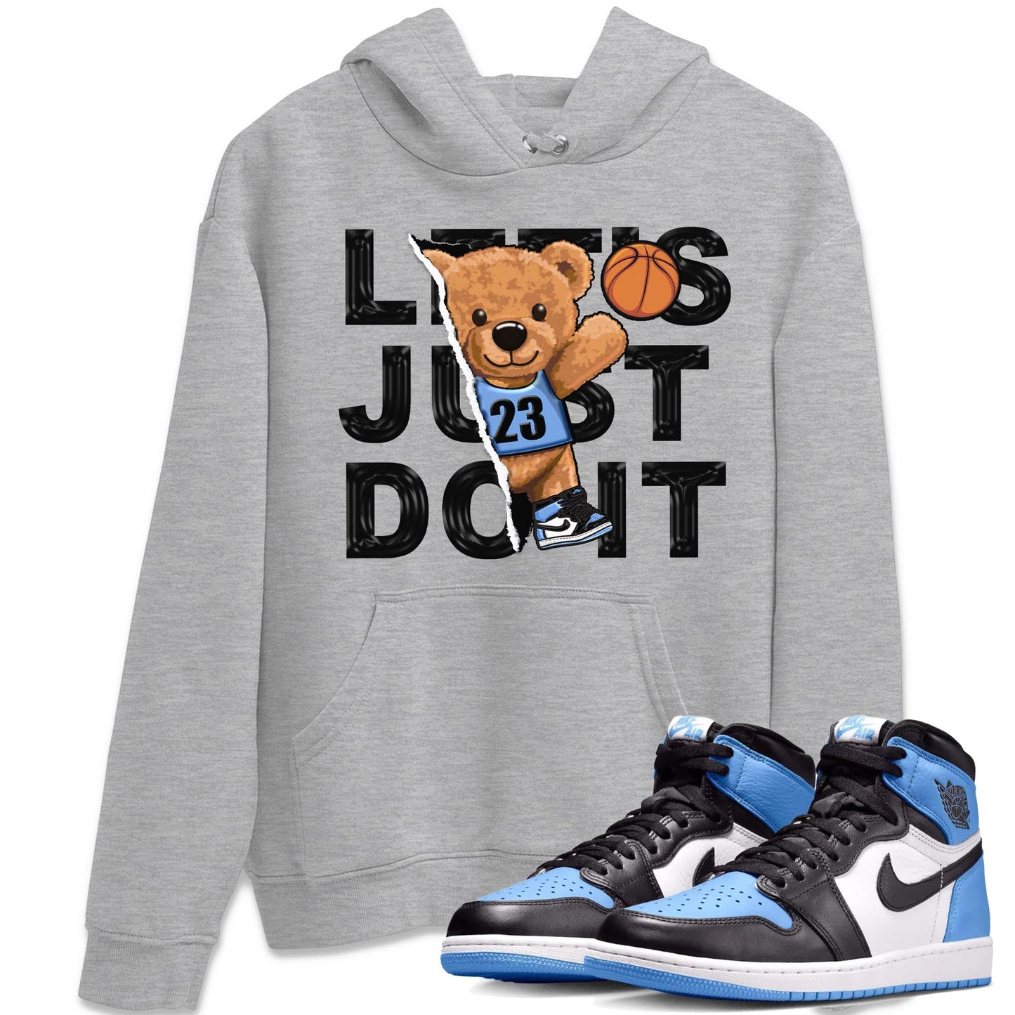 Air Jordan 1 Retro High OG University Blue shirt to match jordans Rip Out Bear Streetwear Sneaker Shirt Air Jordan 1 UNC Toe Drip Gear Zone Sneaker Matching Clothing Unisex Heather Grey 1 T-Shirt