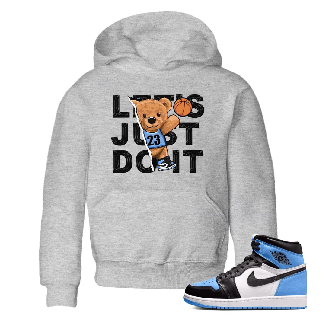 Air Jordan 1 Retro High OG University Blue shirt to match jordans Rip Out Bear Streetwear Sneaker Shirt Air Jordan 1 UNC Toe Drip Gear Zone Sneaker Matching Clothing Baby Toddler Heather Grey 1 T-Shirt