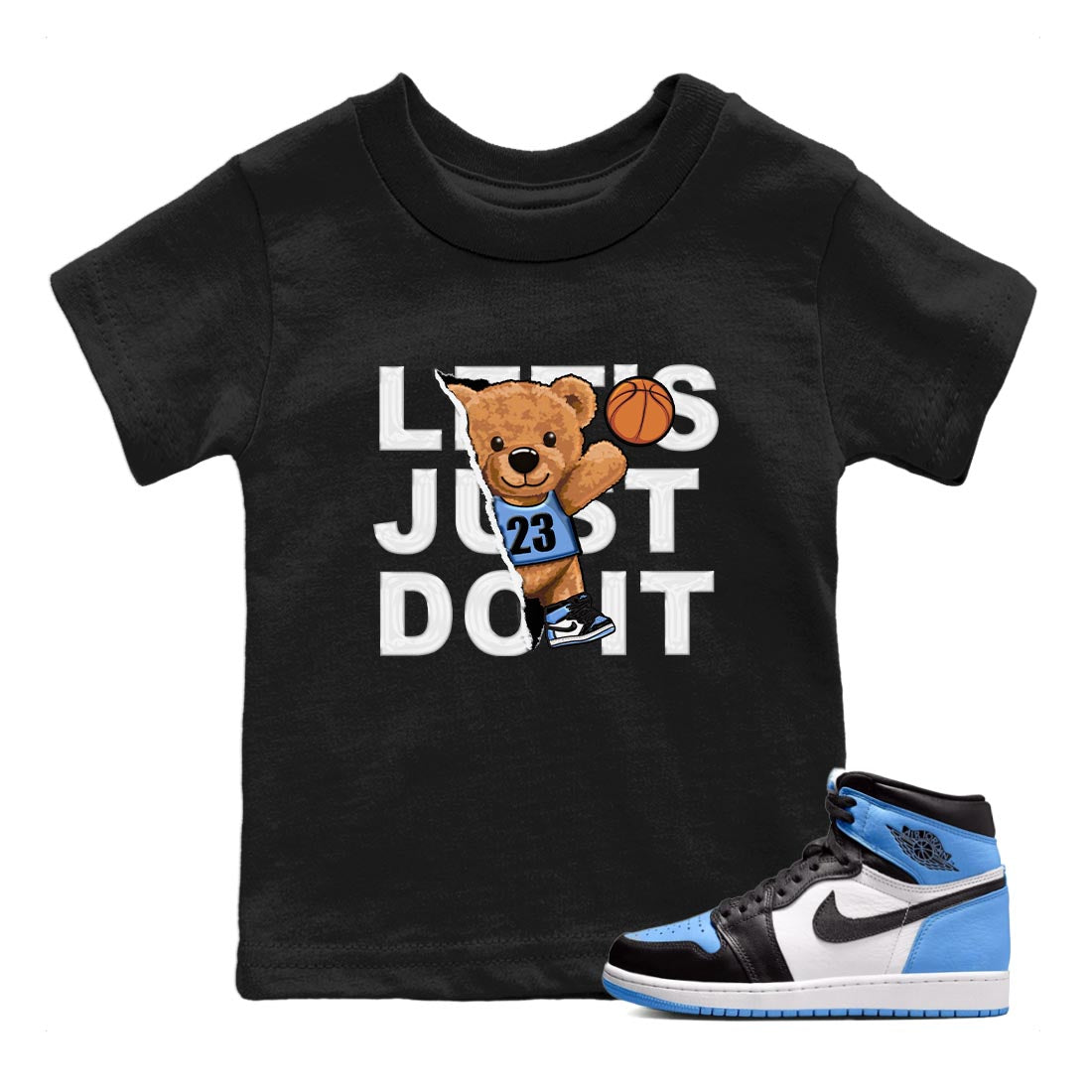 Air Jordan 1 Retro High OG University Blue shirt to match jordans Rip Out Bear Streetwear Sneaker Shirt Air Jordan 1 UNC Toe Drip Gear Zone Sneaker Matching Clothing Baby Toddler Black 1 T-Shirt