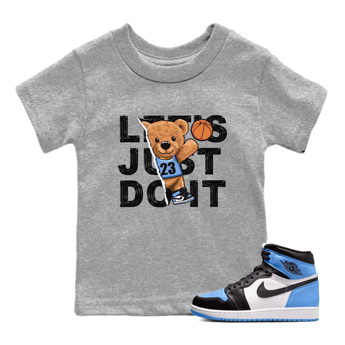 Air Jordan 1 Retro High OG University Blue shirt to match jordans Rip Out Bear Streetwear Sneaker Shirt Air Jordan 1 UNC Toe Drip Gear Zone Sneaker Matching Clothing Baby Toddler Heather Grey 1 T-Shirt