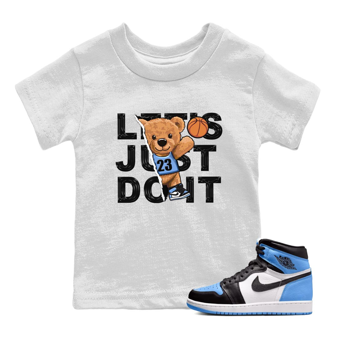 Air Jordan 1 Retro High OG University Blue shirt to match jordans Rip Out Bear Streetwear Sneaker Shirt Air Jordan 1 UNC Toe Drip Gear Zone Sneaker Matching Clothing Baby Toddler White 1 T-Shirt