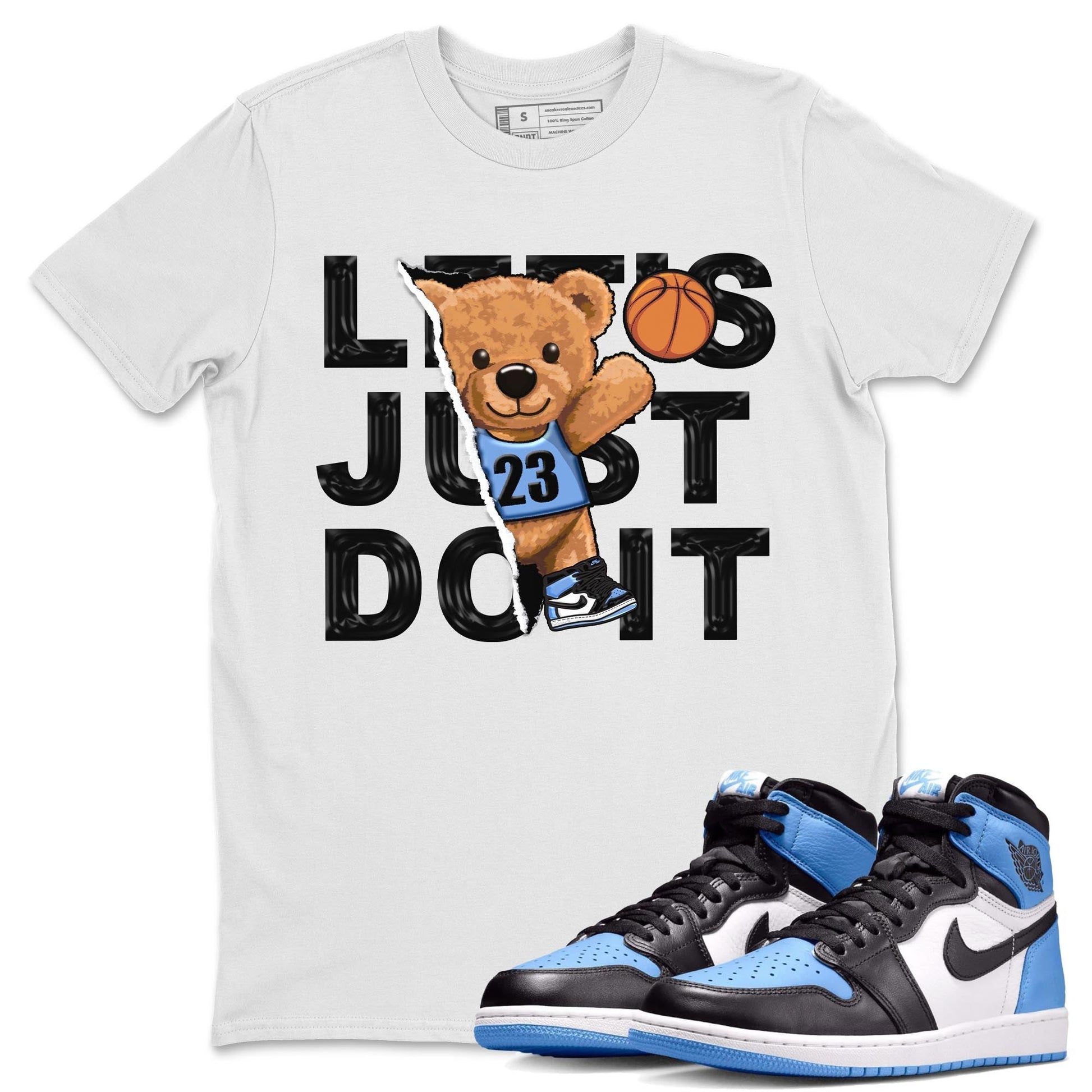Air Jordan 1 Retro High OG University Blue shirt to match jordans Rip Out Bear Streetwear Sneaker Shirt Air Jordan 1 UNC Toe Drip Gear Zone Sneaker Matching Clothing Unisex White 1 T-Shirt