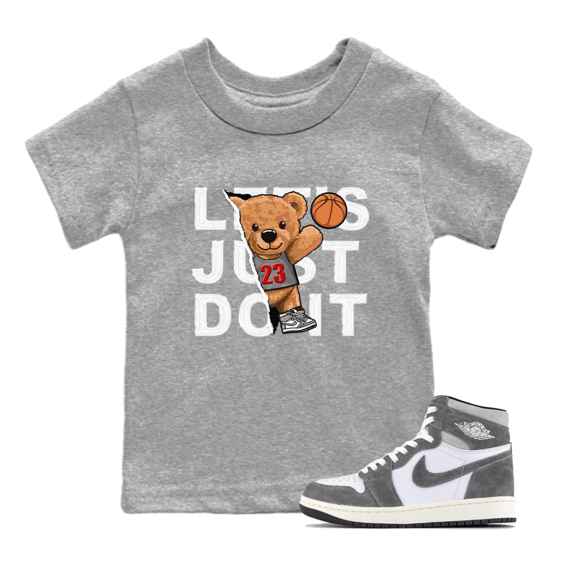 1s High OG Washed Heritage Sneaker Match Tees Rip Out Bear Streetwear Sneaker Shirt Air Jordan 1 Washed Heritage Sneaker Release Tees Kids Shirts Heather Grey 1