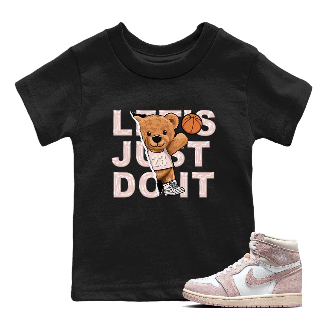 Air Jordan 1 Washed Pink Sneaker Match Tees Rip Out Bear Streetwear Sneaker Shirt AJ1 Washed Pink Sneaker Release Tees Kids Shirts Black 1