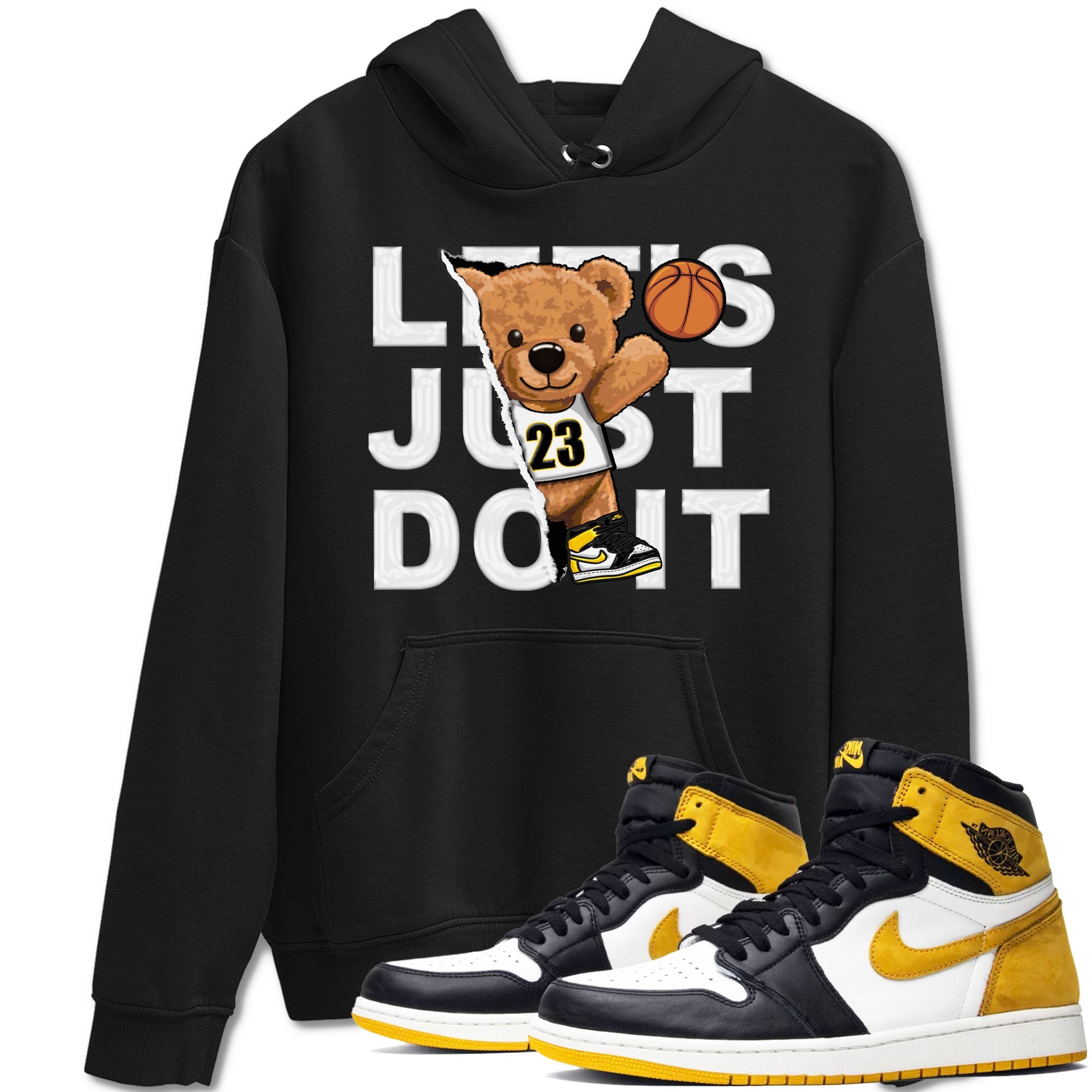 1s Yellow Ochre shirt to match jordans Rip Out Bear sneaker tees Air Jordan 1 High OG Yellow Ochre Drip Gear Zone unisex cotton Black 1 crew neck shirt