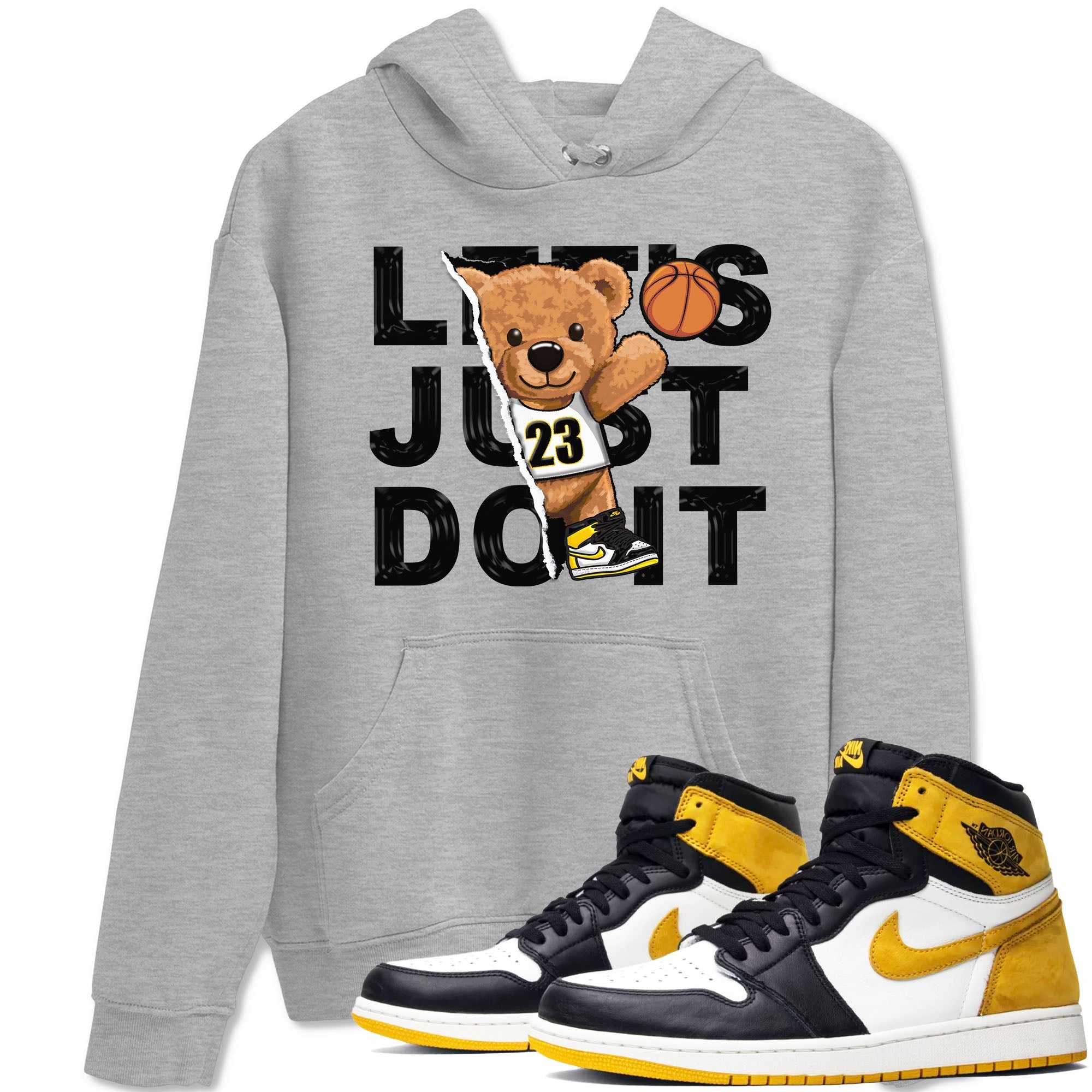 1s Yellow Ochre shirt to match jordans Rip Out Bear sneaker tees Air Jordan 1 High OG Yellow Ochre Drip Gear Zone unisex cotton Heather Grey 1 crew neck shirt
