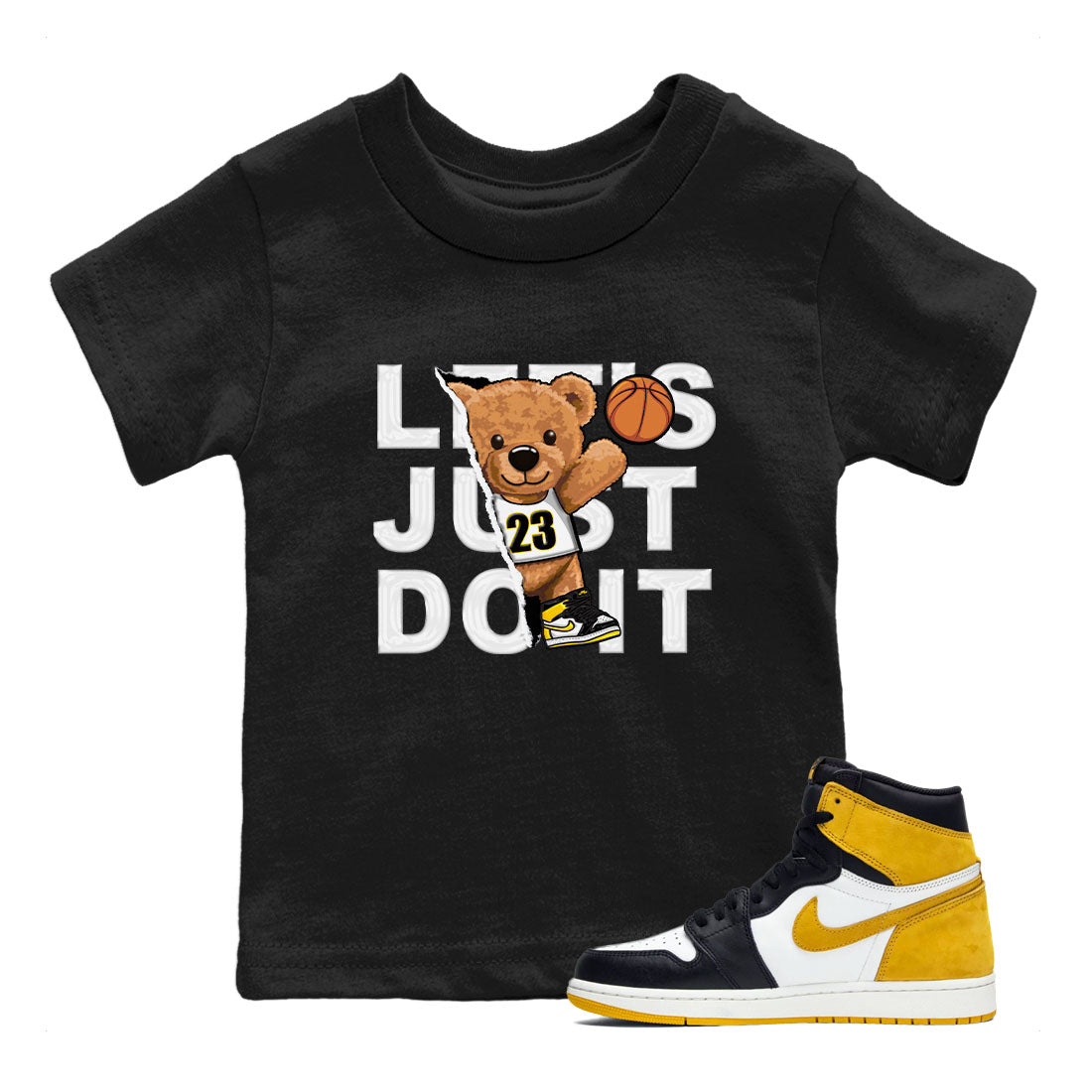 1s Yellow Ochre shirt to match jordans Rip Out Bear sneaker tees Air Jordan 1 High OG Yellow Ochre Drip Gear Zone baby toddler Black 1 cotton Shirt