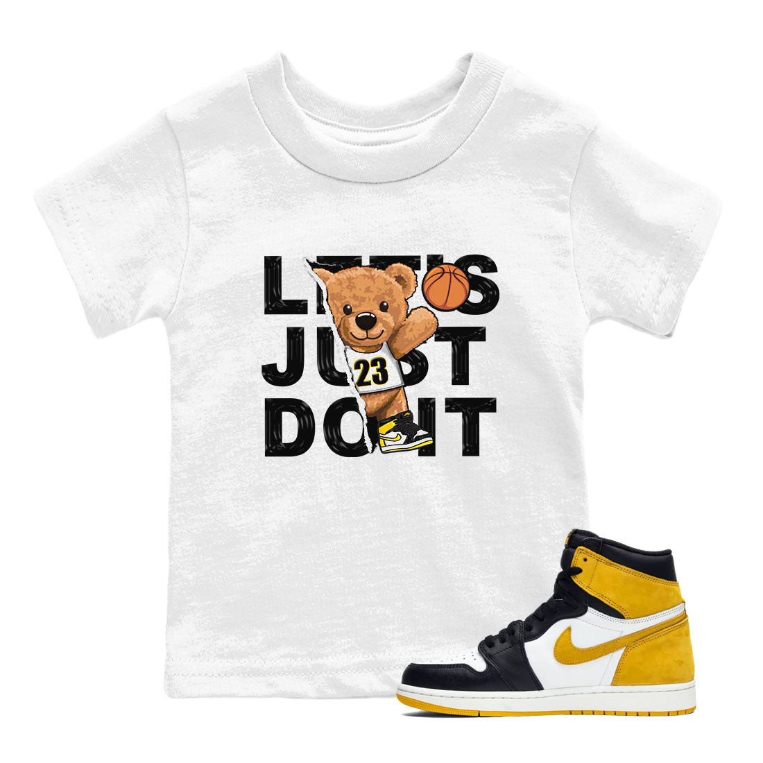 1s Yellow Ochre shirt to match jordans Rip Out Bear sneaker tees Air Jordan 1 High OG Yellow Ochre Drip Gear Zone baby toddler White 1 cotton Shirt