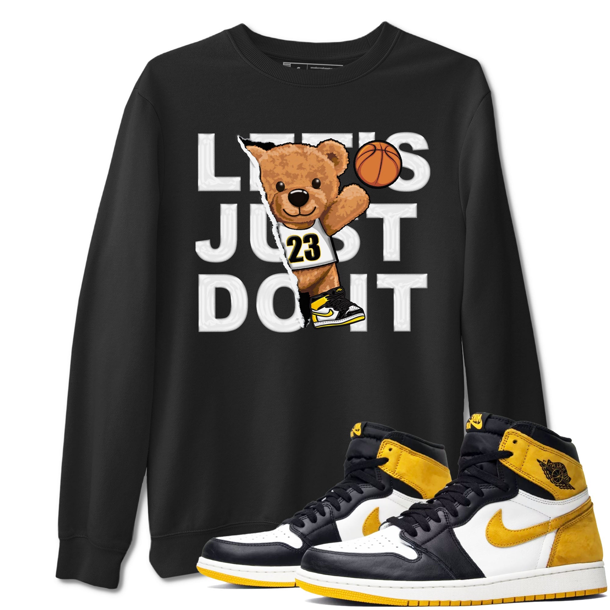 1s Yellow Ochre shirt to match jordans Rip Out Bear sneaker tees Air Jordan 1 High OG Yellow Ochre Drip Gear Zone unisex cotton Black 1 crew neck shirt