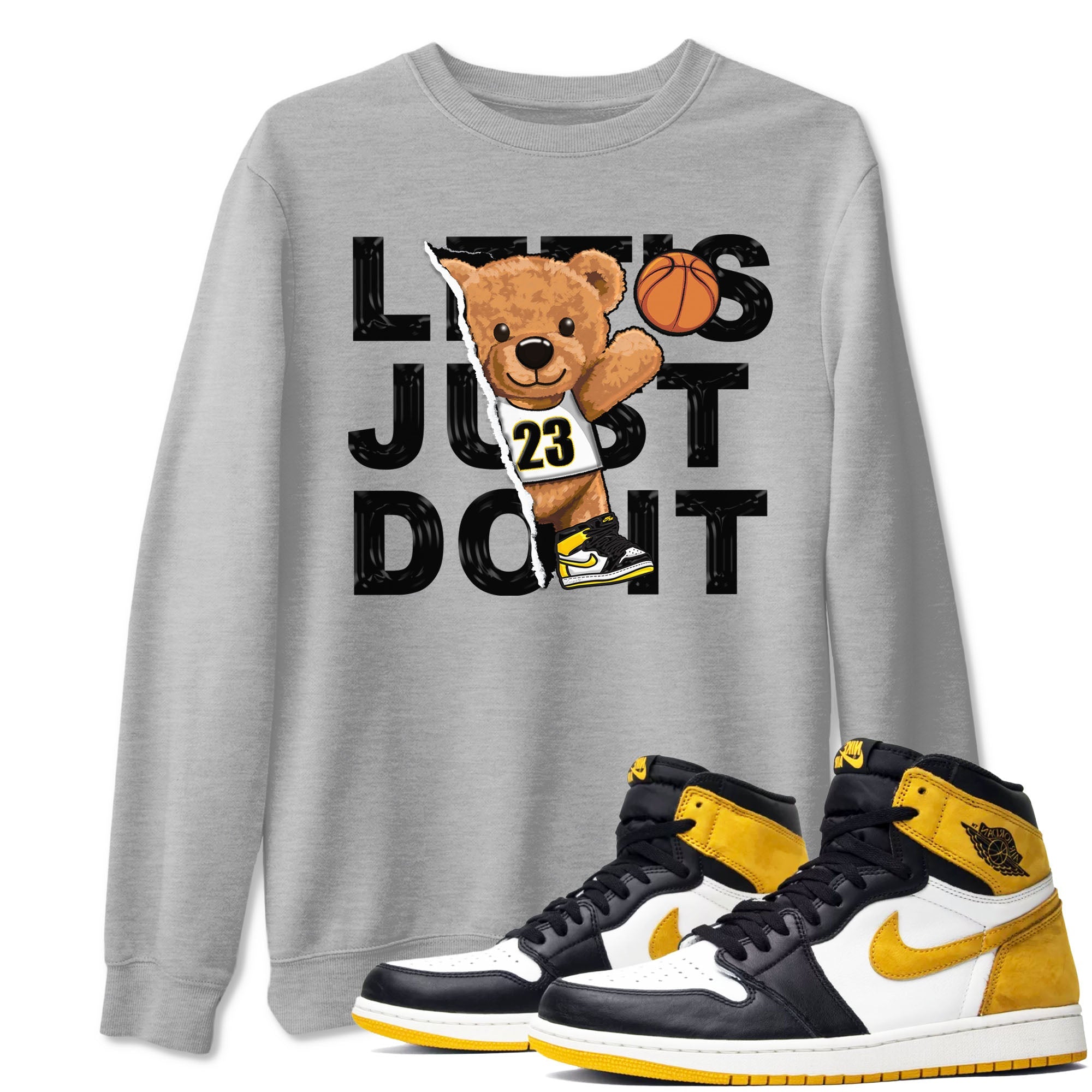 1s Yellow Ochre shirt to match jordans Rip Out Bear sneaker tees Air Jordan 1 High OG Yellow Ochre Drip Gear Zone unisex cotton Heather Grey 1 crew neck shirt