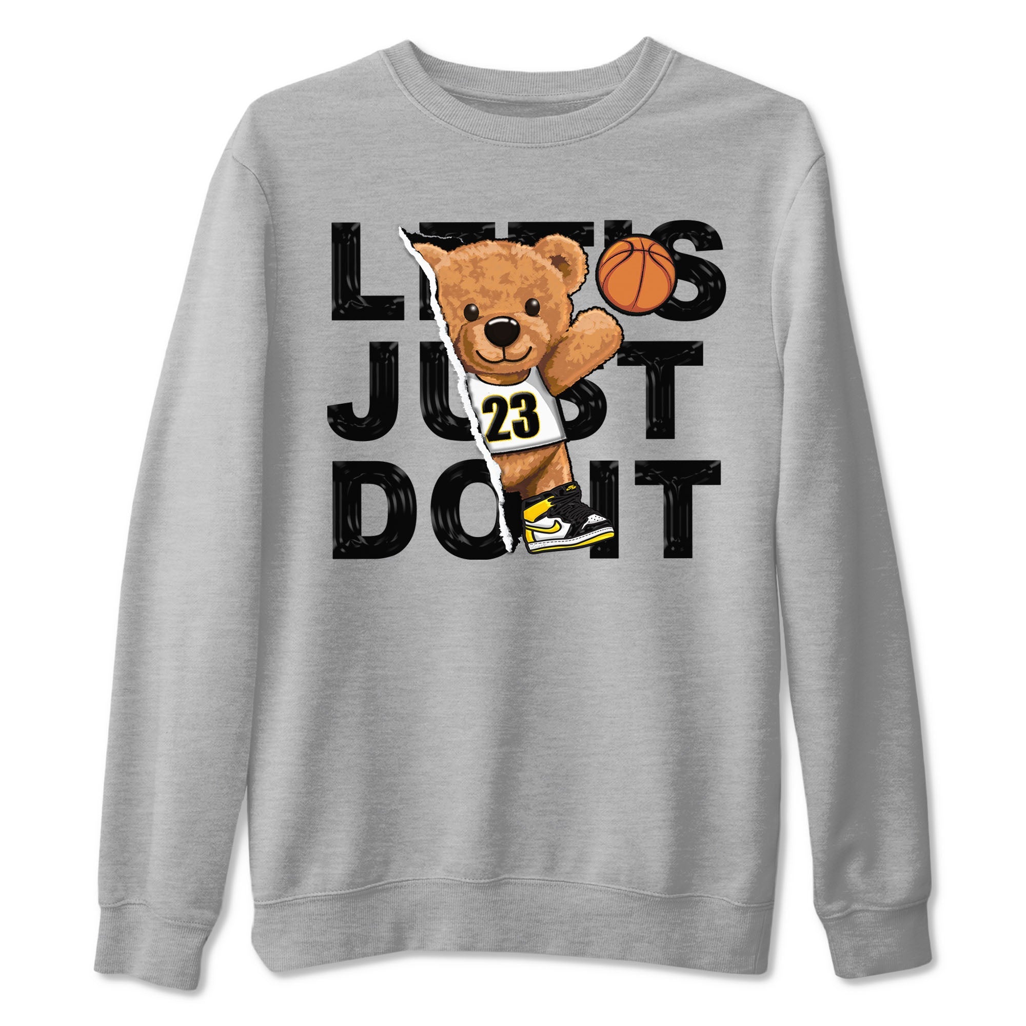 1s Yellow Ochre shirt to match jordans Rip Out Bear sneaker tees Air Jordan 1 High OG Yellow Ochre Drip Gear Zone unisex cotton Heather Grey 2 crew neck shirt