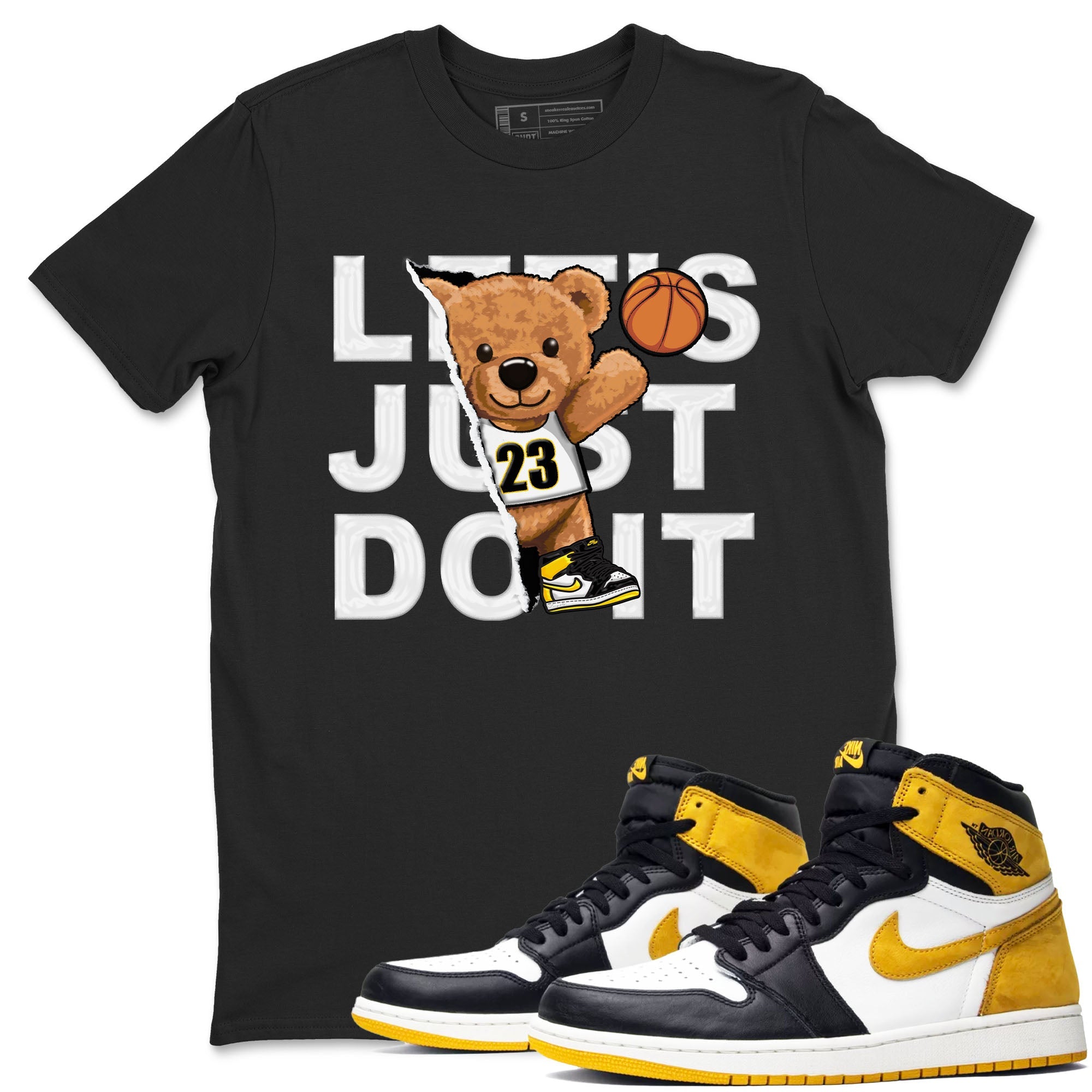 1s Yellow Ochre shirt to match jordans Rip Out Bear sneaker tees Air Jordan 1 High OG Yellow Ochre Drip Gear Zone unisex cotton Black 1 crew neck shirt