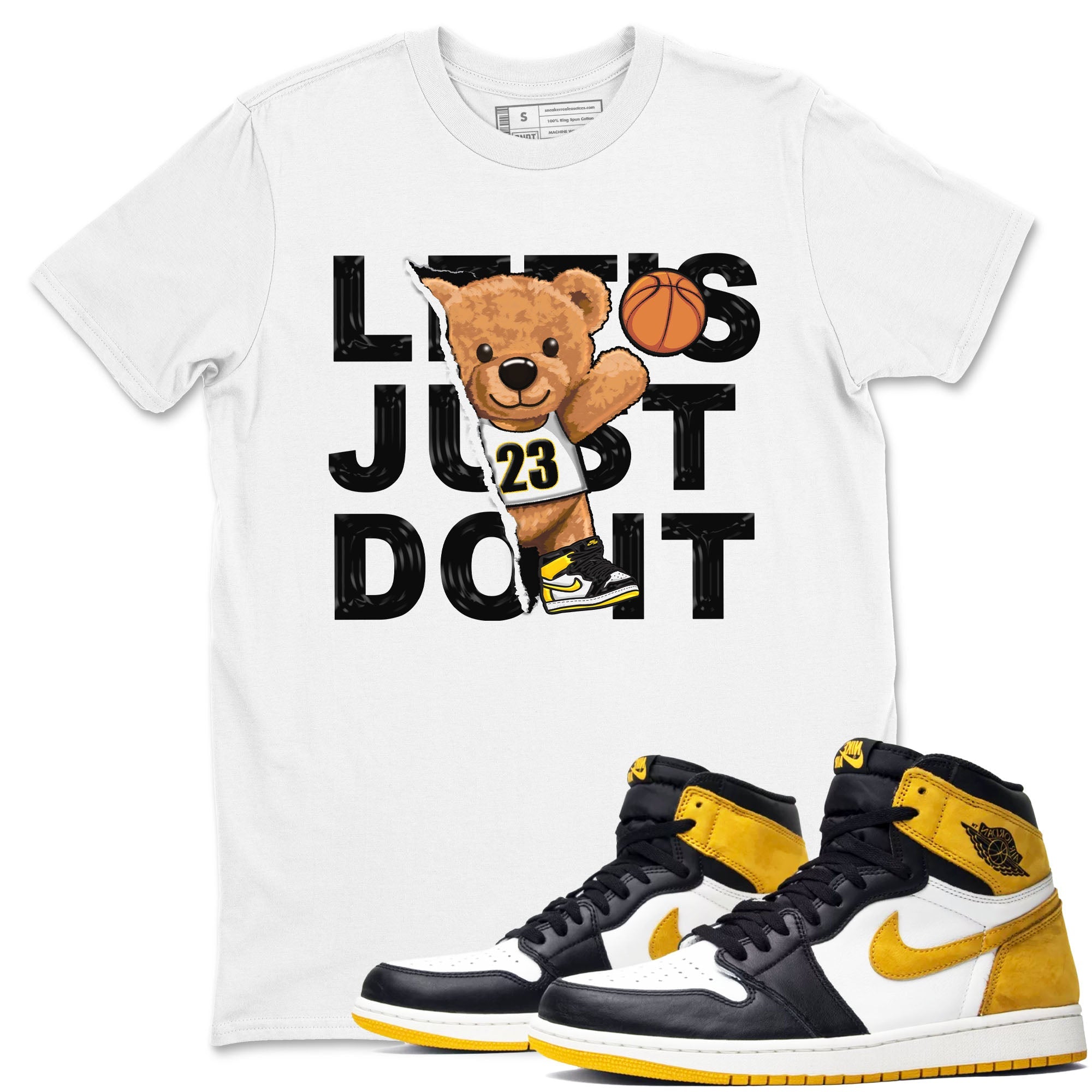 1s Yellow Ochre shirt to match jordans Rip Out Bear sneaker tees Air Jordan 1 High OG Yellow Ochre Drip Gear Zone unisex cotton White 1 crew neck shirt