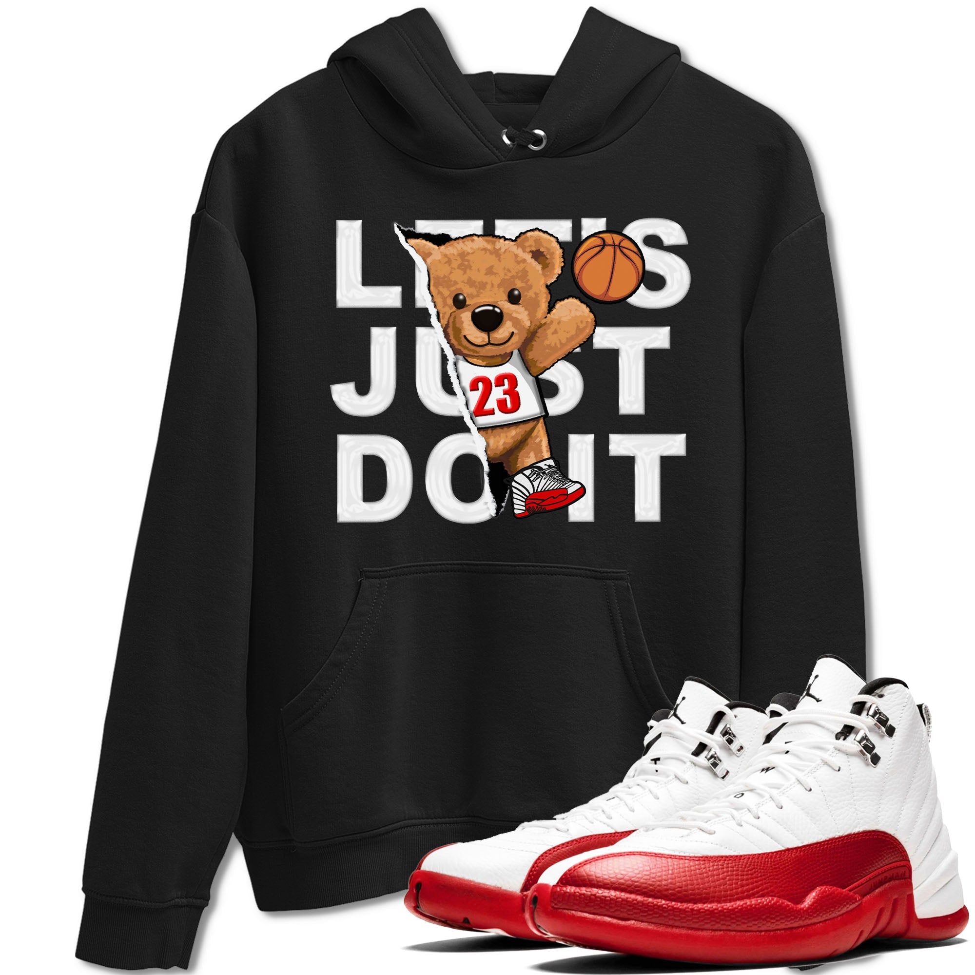 Jordan 12 Retro Cherry shirt to match jordans Varsity Red Rip Out Bear special sneaker matching tees 12s Cherry Drip Gear Zone Unisex Black 1 T-Shirt