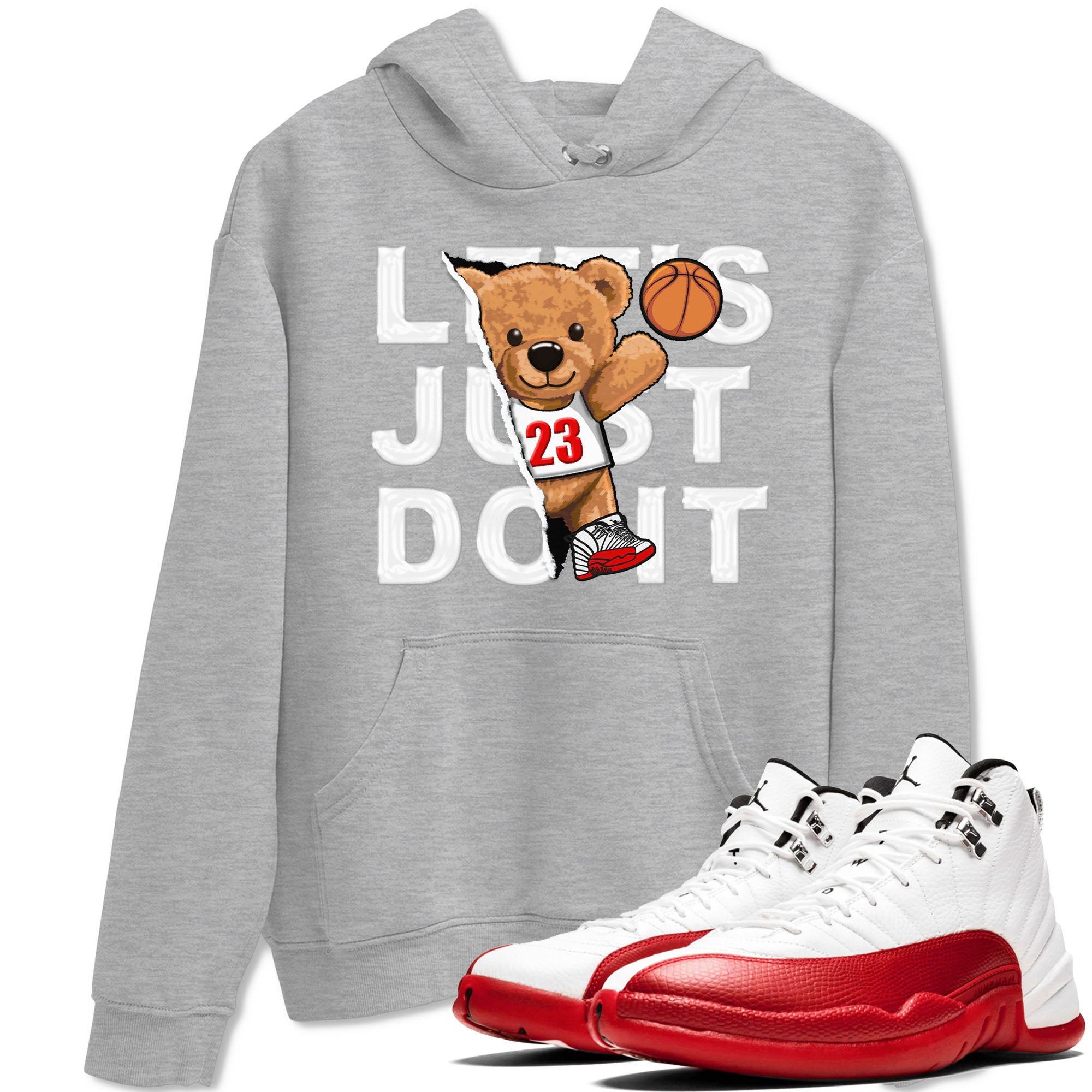 Jordan 12 Retro Cherry shirt to match jordans Varsity Red Rip Out Bear special sneaker matching tees 12s Cherry Drip Gear Zone Unisex Heather Grey 1 T-Shirt