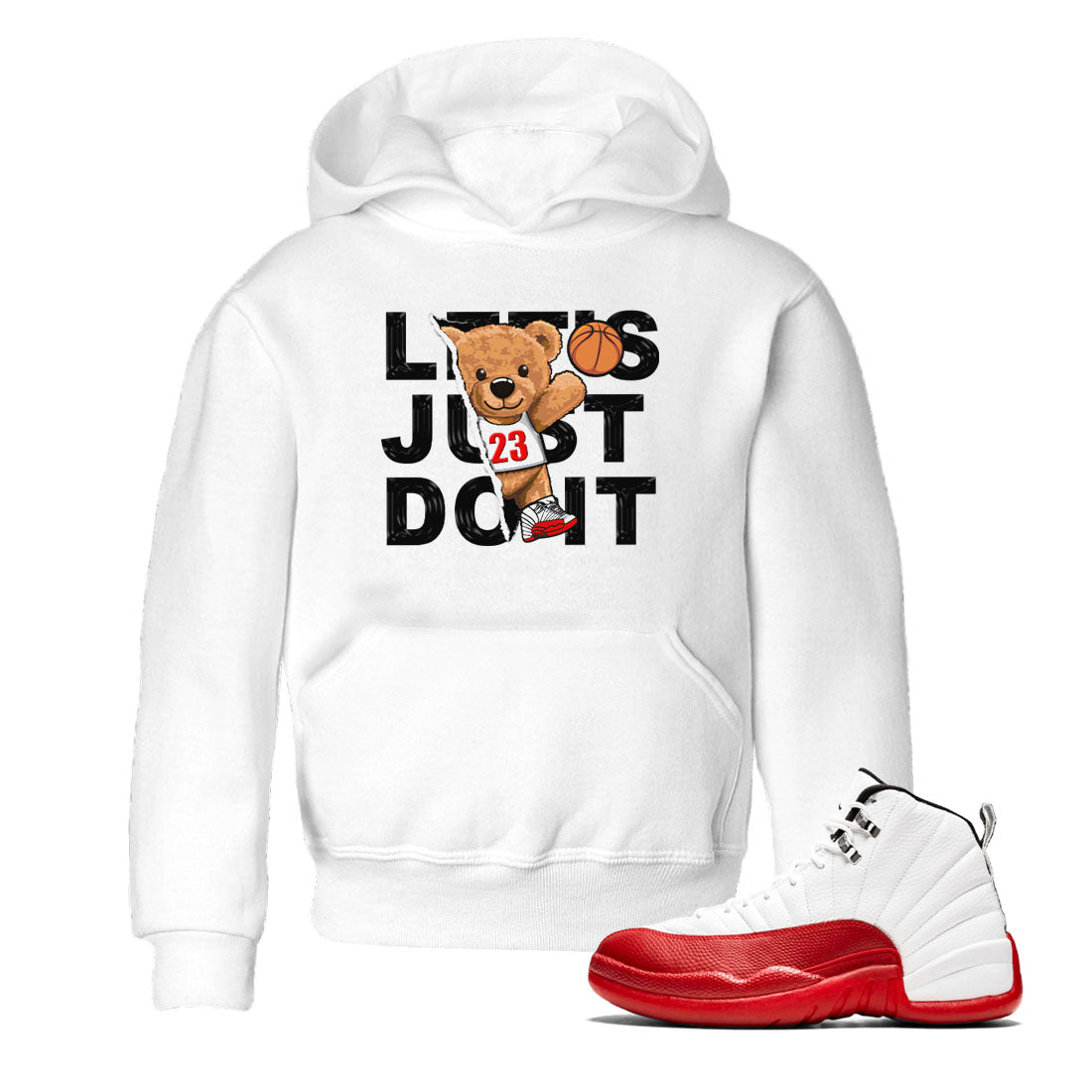 Jordan 12 Retro Cherry shirt to match jordans Varsity Red Rip Out Bear special sneaker matching tees 12s Cherry Drip Gear Zone Baby Toddler White 1 T-Shirt