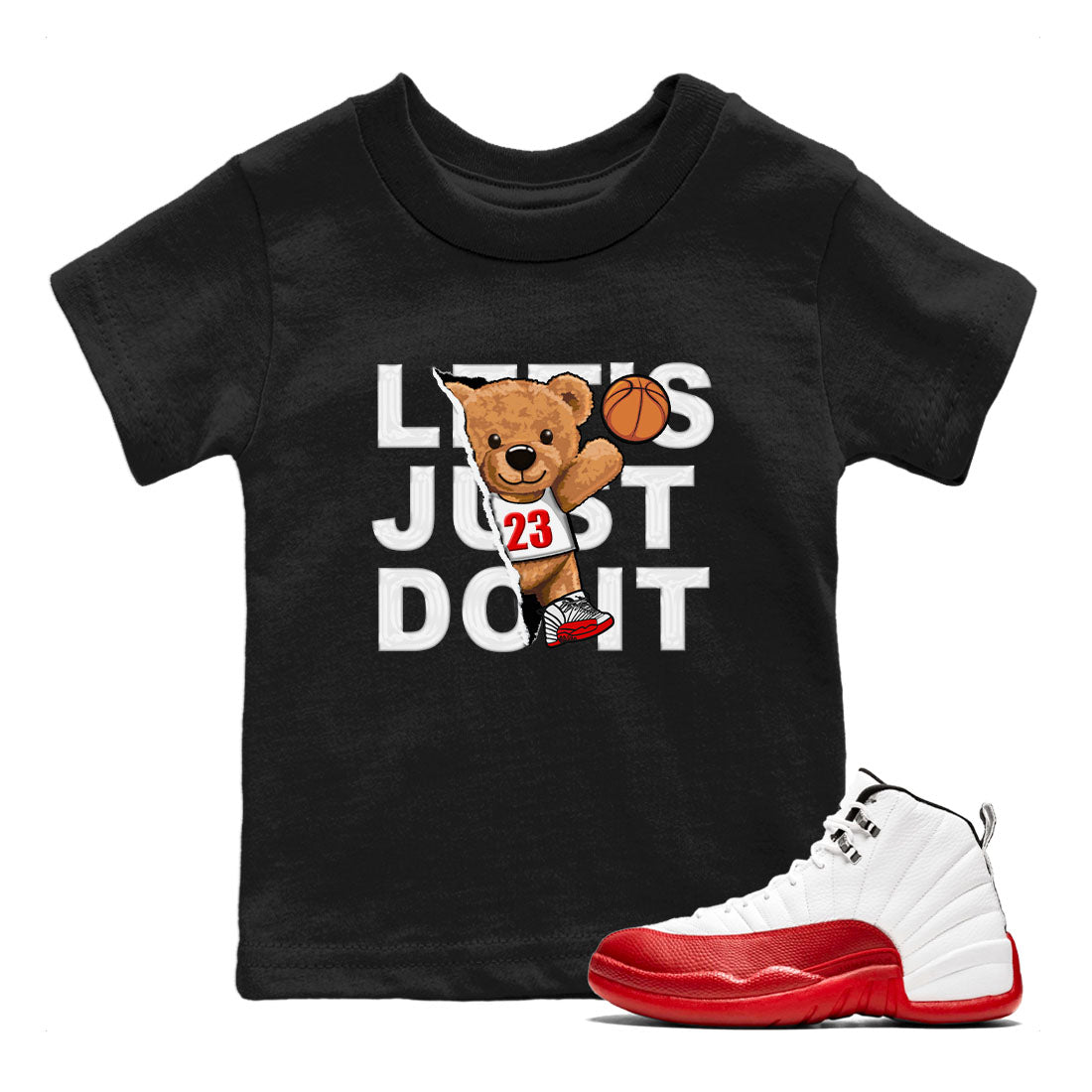 Jordan 12 Retro Cherry shirt to match jordans Varsity Red Rip Out Bear special sneaker matching tees 12s Cherry Drip Gear Zone Baby Toddler Black 1 T-Shirt