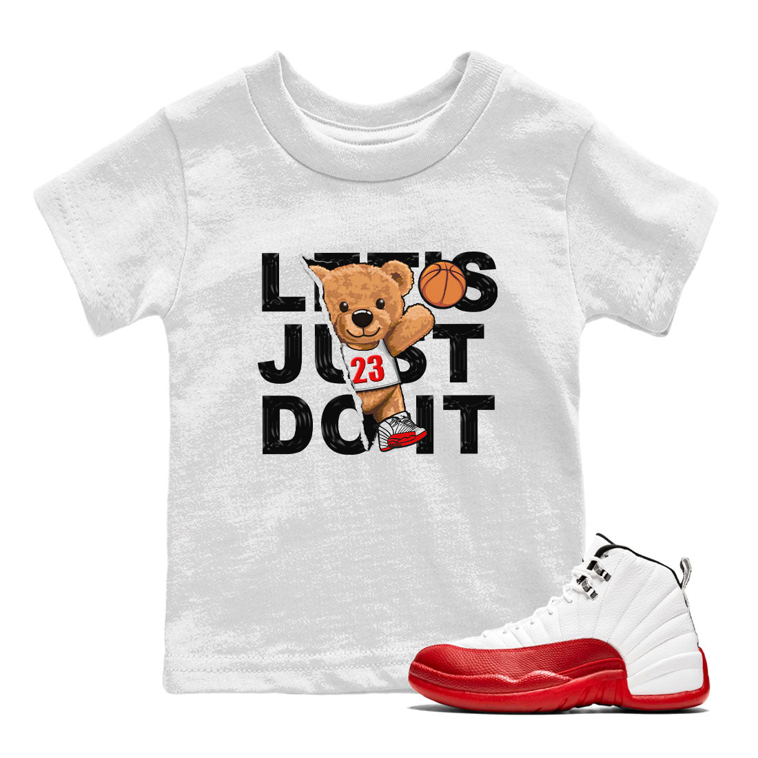 Jordan 12 Retro Cherry shirt to match jordans Varsity Red Rip Out Bear special sneaker matching tees 12s Cherry Drip Gear Zone Baby Toddler White 1 T-Shirt