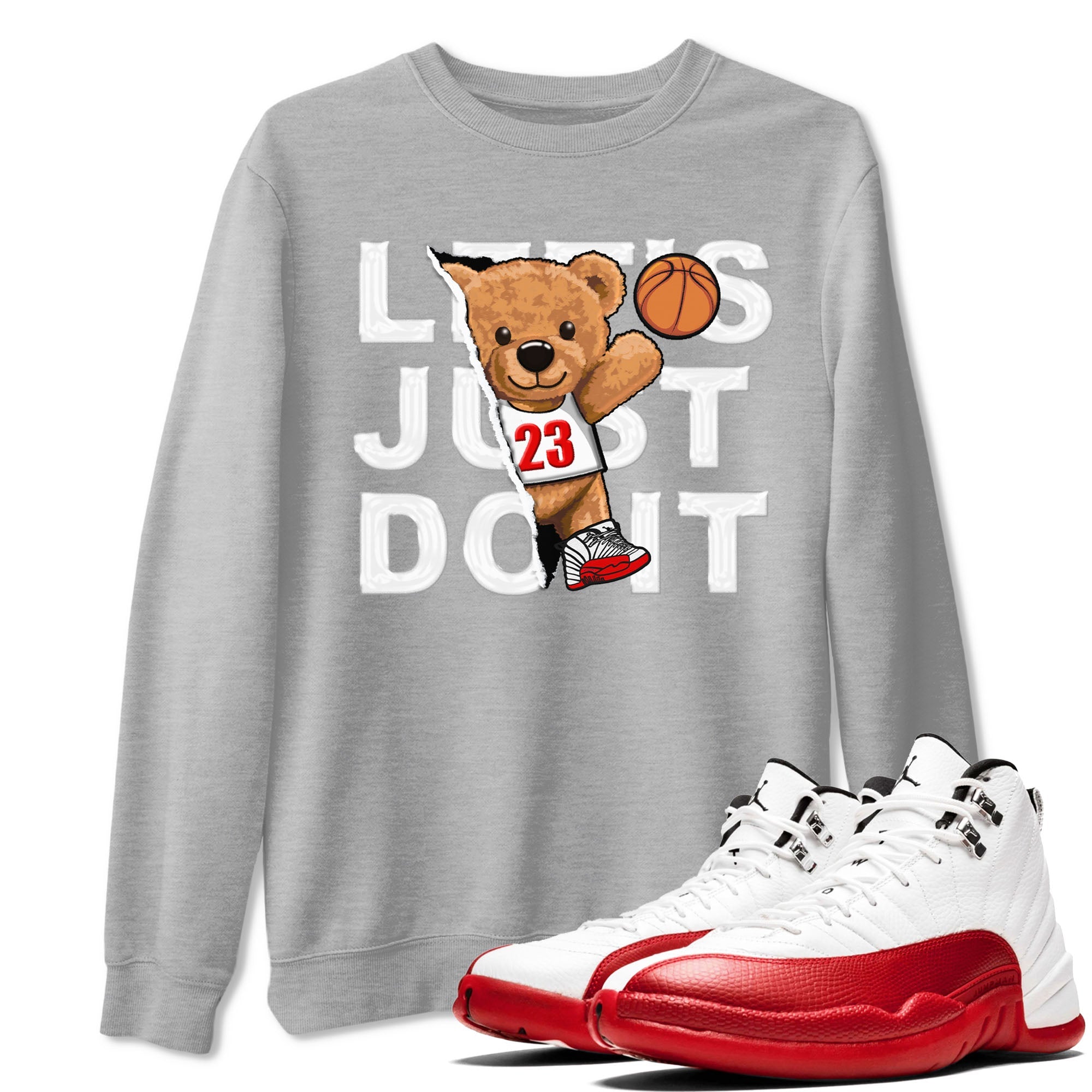Jordan 12 Retro Cherry shirt to match jordans Varsity Red Rip Out Bear special sneaker matching tees 12s Cherry Drip Gear Zone Unisex Heather Grey 1 T-Shirt