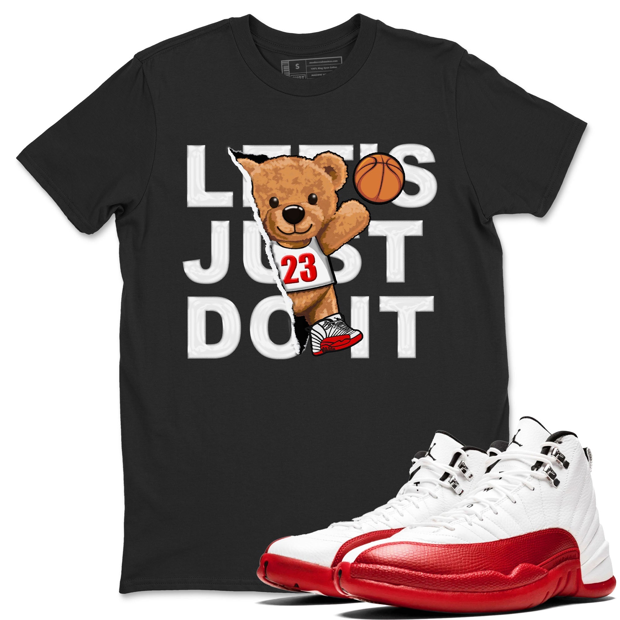 Jordan 12 Retro Cherry shirt to match jordans Varsity Red Rip Out Bear special sneaker matching tees 12s Cherry Drip Gear Zone Unisex Black 1 T-Shirt