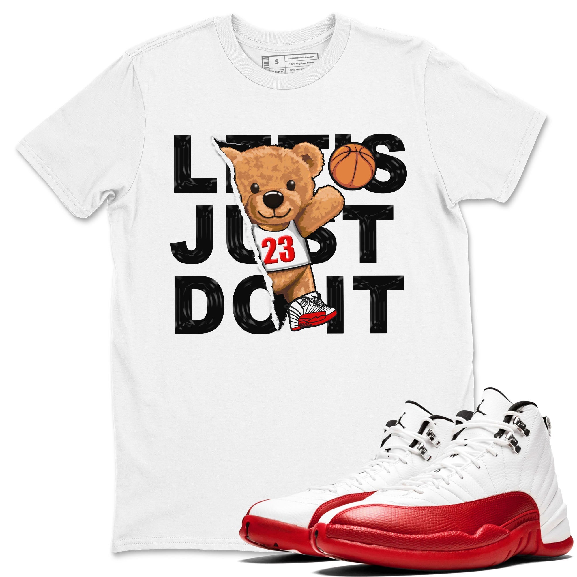Jordan 12 Retro Cherry shirt to match jordans Varsity Red Rip Out Bear special sneaker matching tees 12s Cherry Drip Gear Zone Unisex White 1 T-Shirt