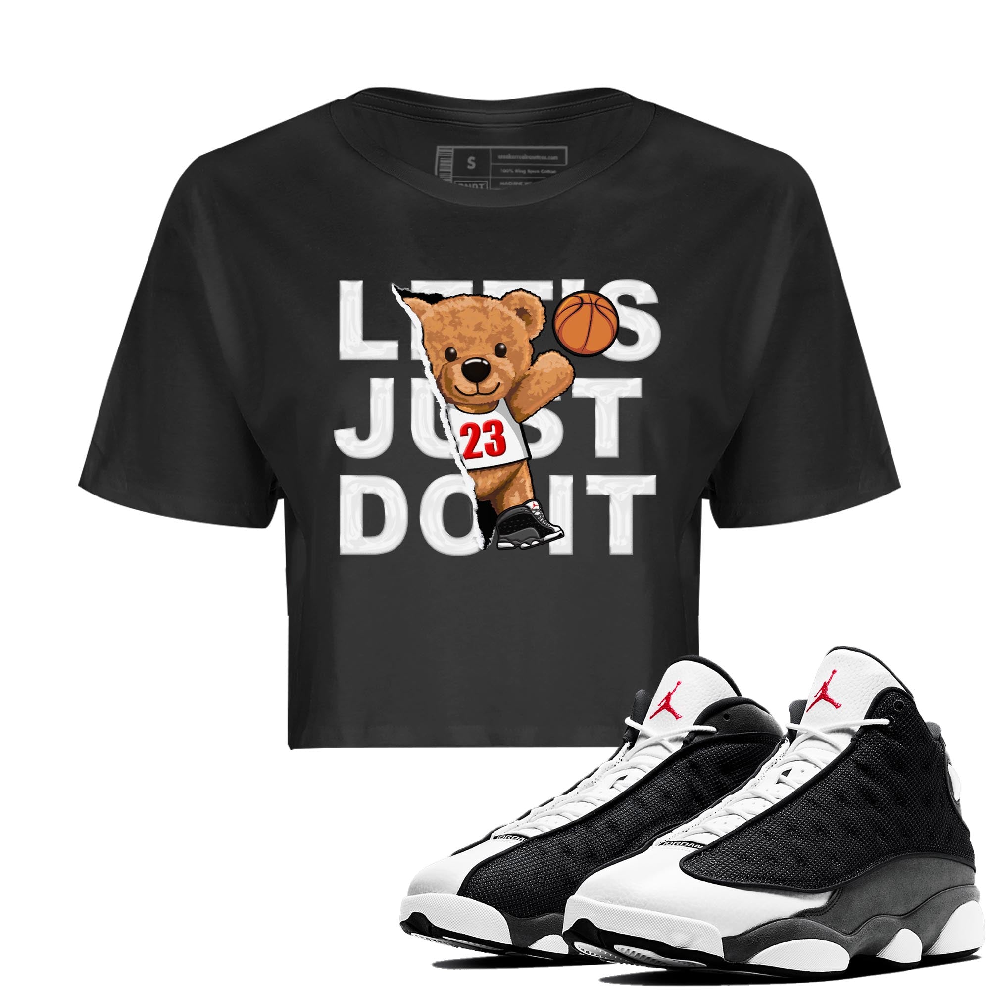 Air Jordan 13 Black Flint Sneaker Match Tees Rip Out Bear Streetwear Sneaker Shirt AJ 13s Black Flint Sneaker Release Tees Women's Shirts Black 1