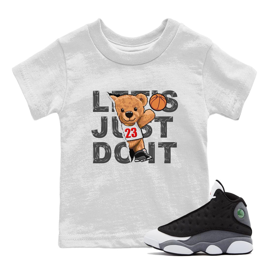 Air Jordan 13 Black Flint Sneaker Match Tees Rip Out Bear Streetwear Sneaker Shirt AJ 13s Black Flint Sneaker Release Tees Kids Shirts White 1