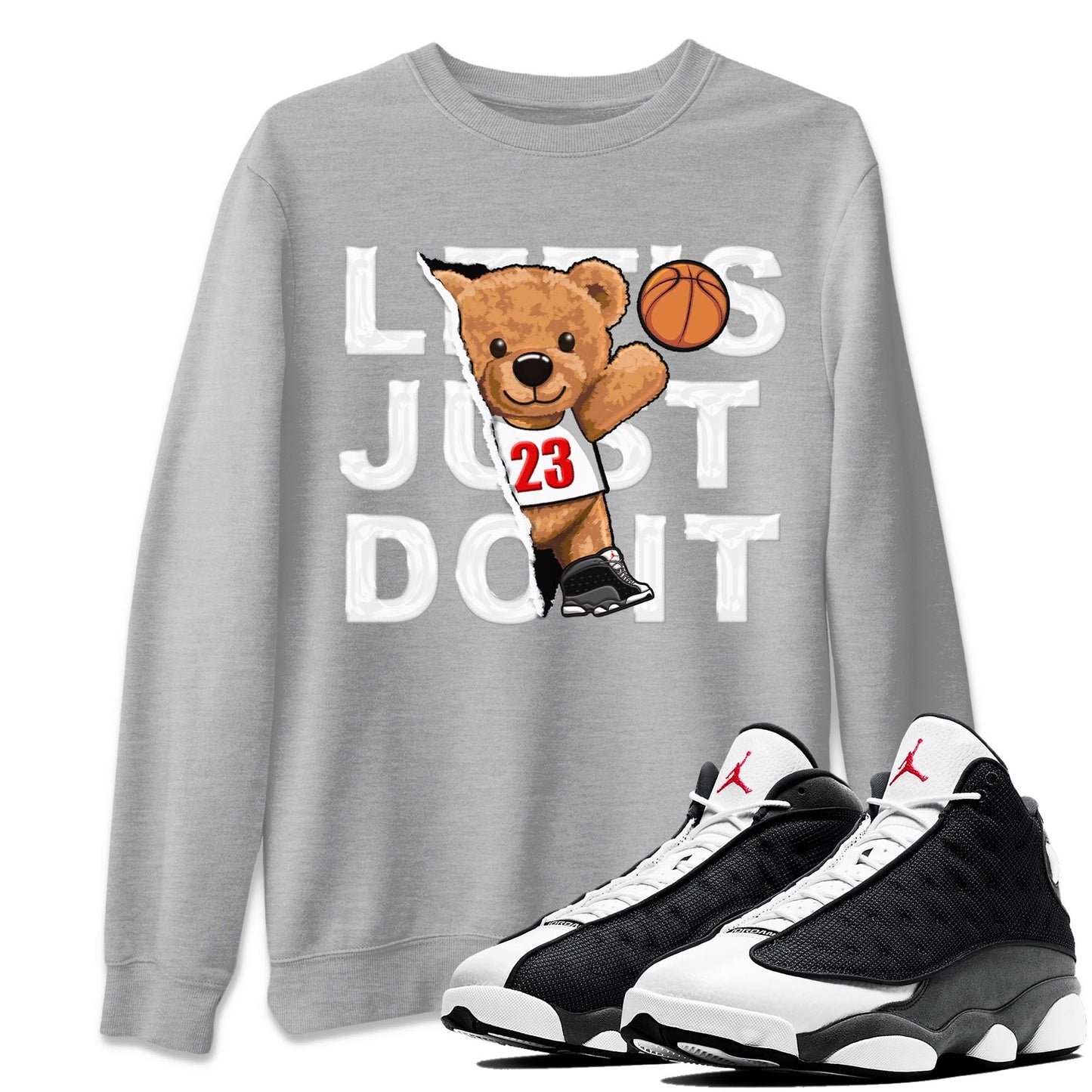 Air Jordan 13 Black Flint Sneaker Match Tees Rip Out Bear Streetwear Sneaker Shirt AJ 13s Black Flint Sneaker Release Tees Unisex Shirts Heather Grey 1