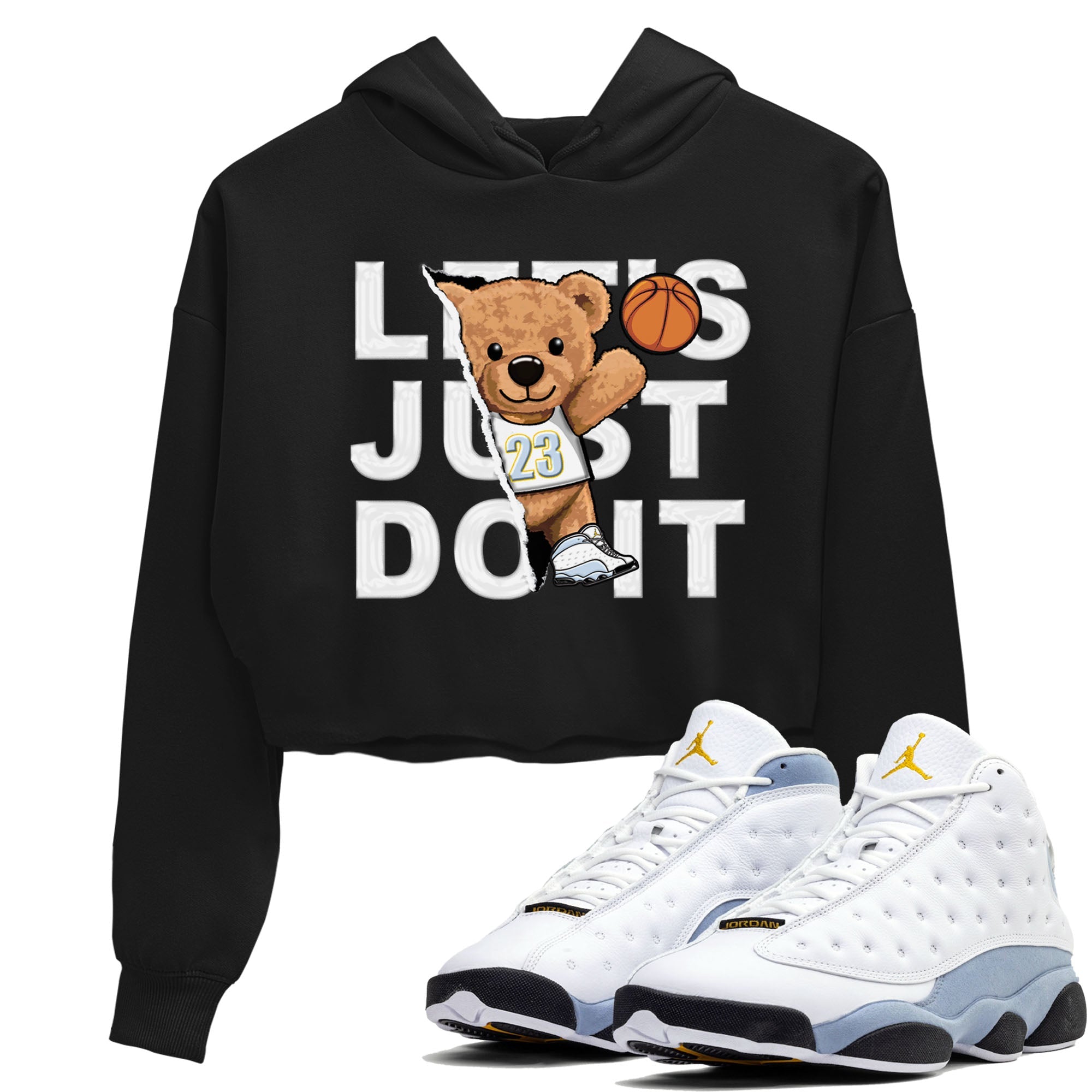 13s Blue Grey shirt to match jordans Rip Out Bear sneaker tees Air Jordan 13 Blue Grey Drip Gear Zone Black 1 crop length shirt