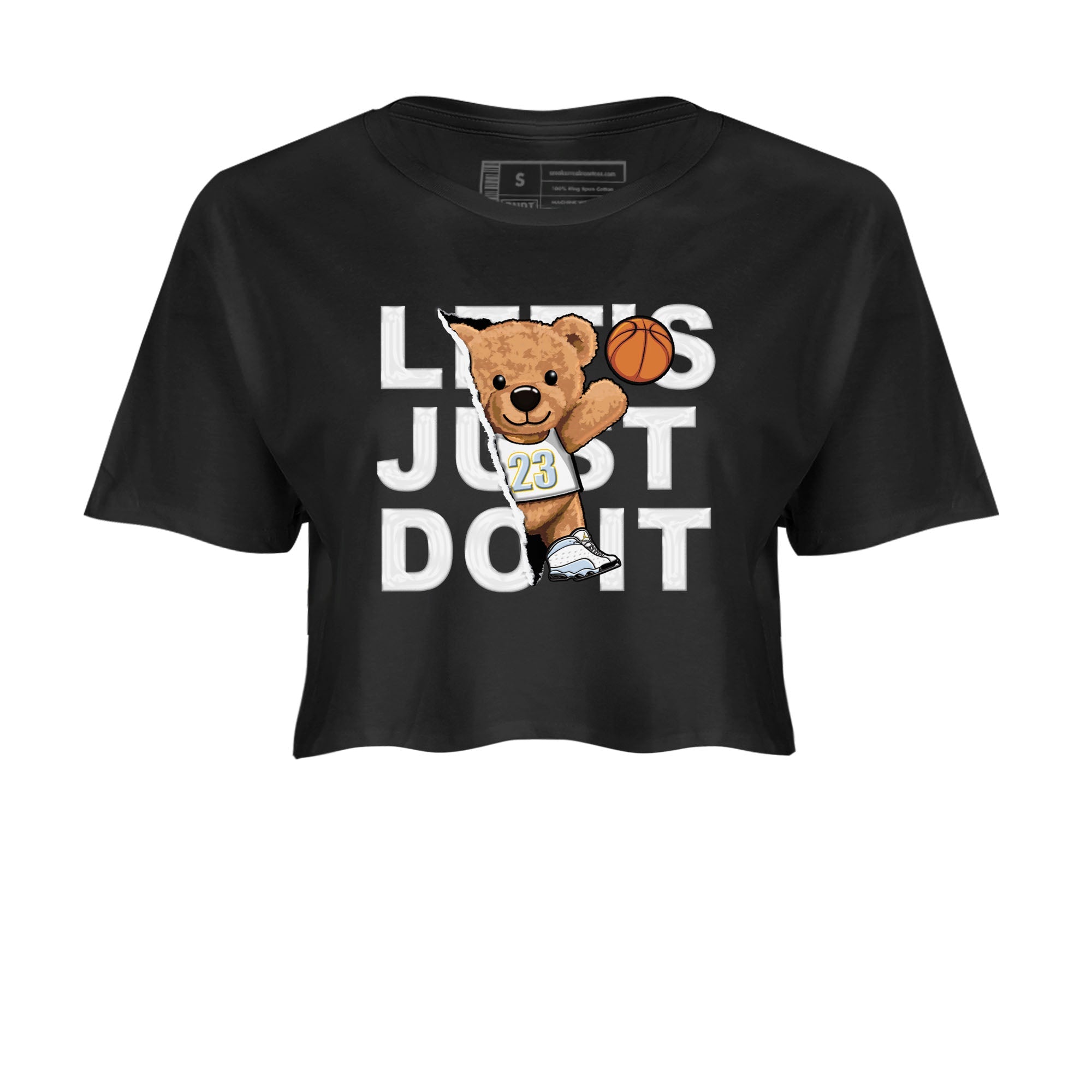 13s Blue Grey shirt to match jordans Rip Out Bear sneaker tees Air Jordan 13 Blue Grey Drip Gear Zone Black 2 crop length shirt