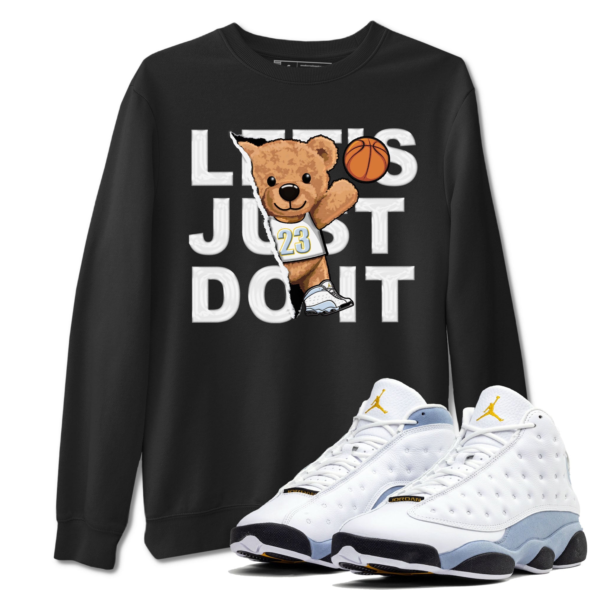 13s Blue Grey shirt to match jordans Rip Out Bear sneaker tees Air Jordan 13 Blue Grey Drip Gear Zone unisex cotton Black 1 crew neck shirt