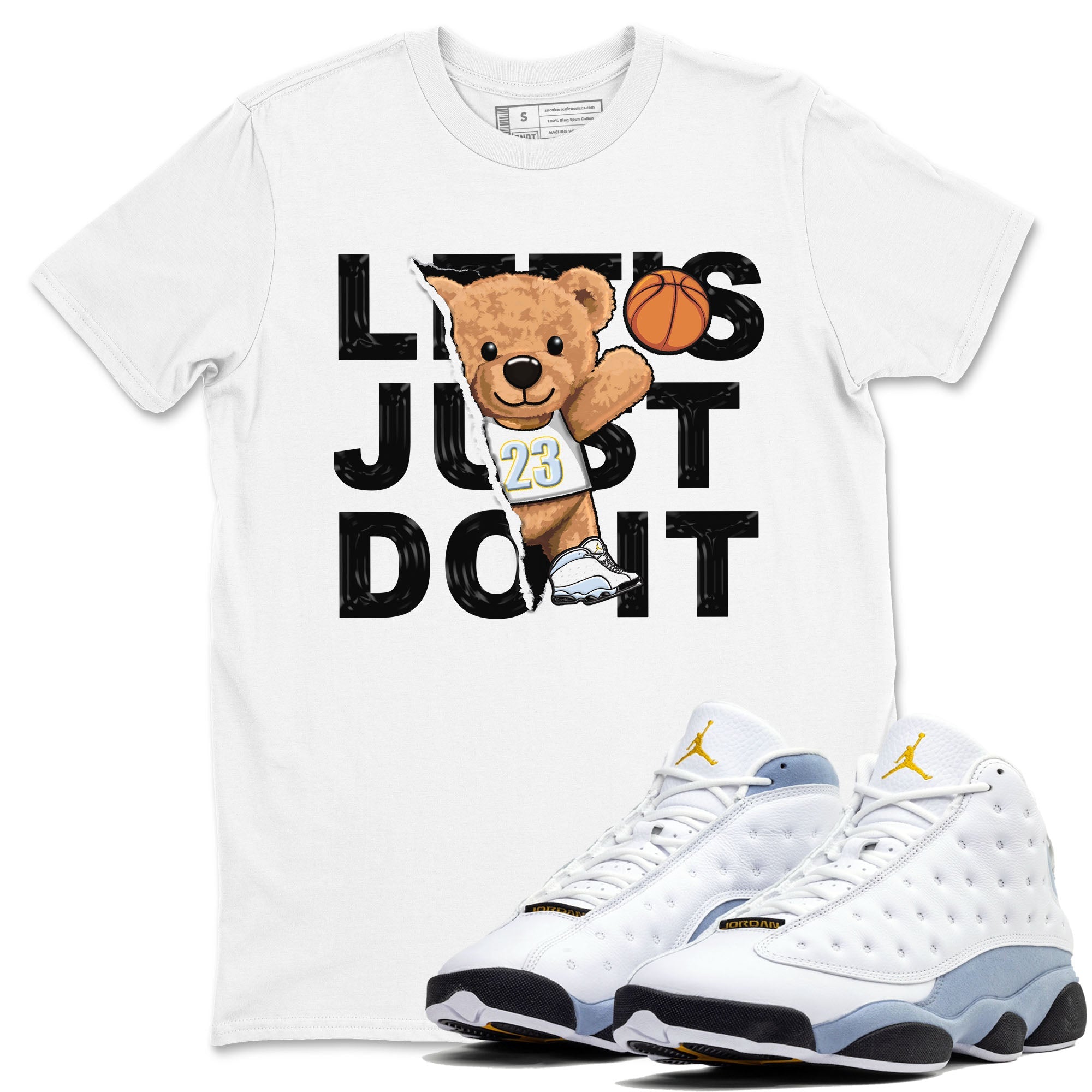 13s Blue Grey shirt to match jordans Rip Out Bear sneaker tees Air Jordan 13 Blue Grey Drip Gear Zone unisex cotton White 1 crew neck shirt