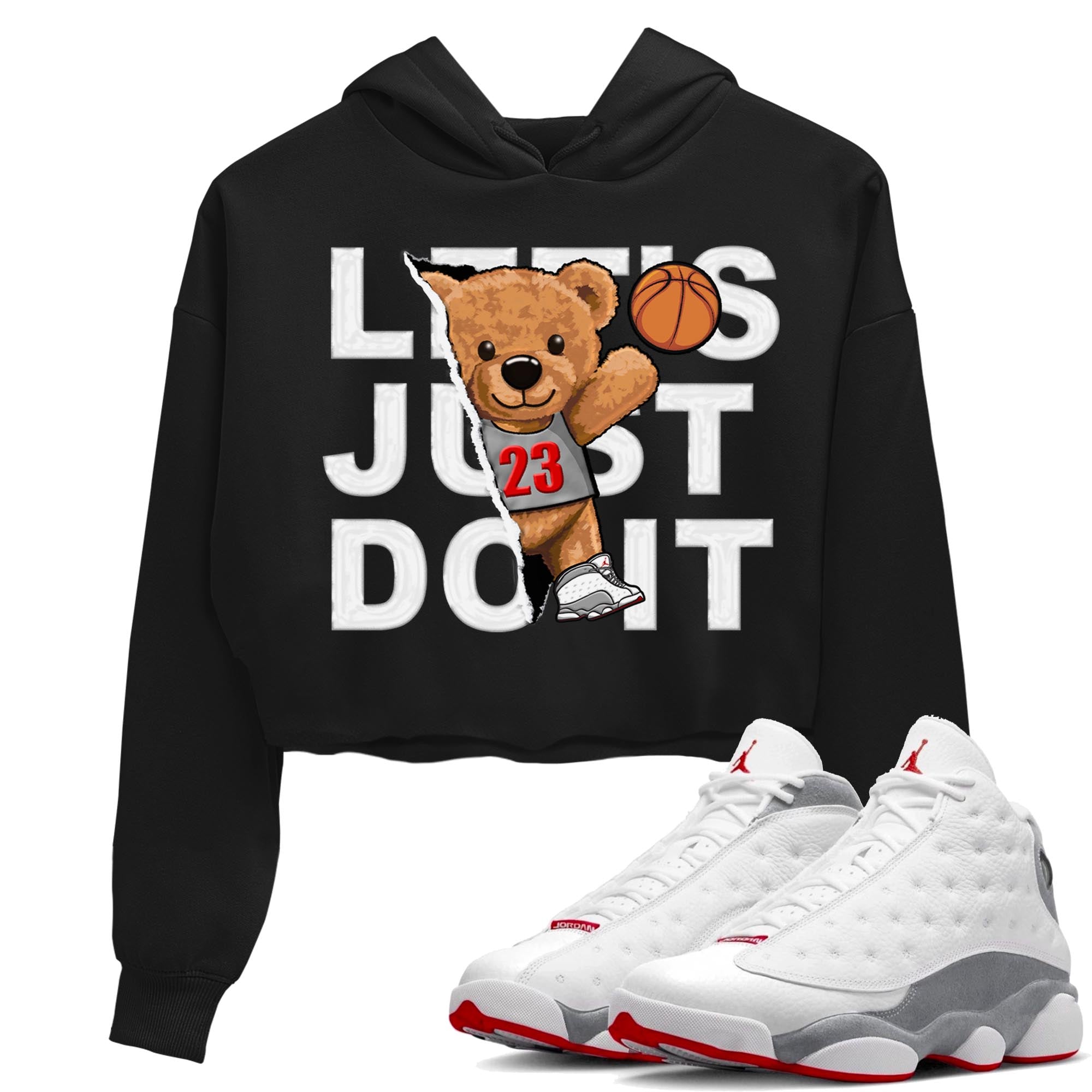 AJ13 Wolf Grey Sneaker Match Tees Rip Out Bear Streetwear Sneaker Shirt Air Jordan 13 Wolf Grey Drip Gear Zone Sneaker Matching Clothing Women's Shirts Black 1