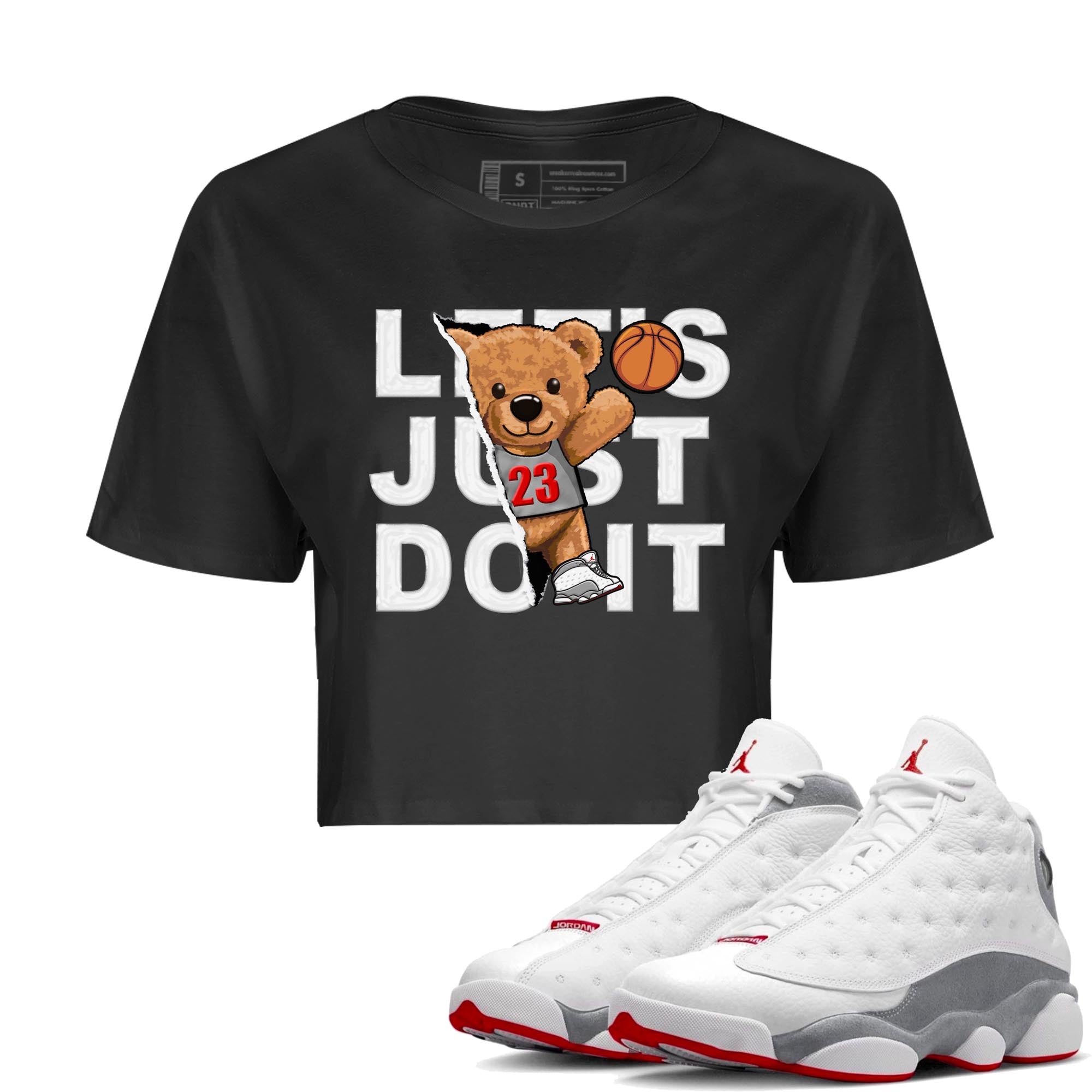 AJ13 Wolf Grey Sneaker Match Tees Rip Out Bear Streetwear Sneaker Shirt Air Jordan 13 Wolf Grey Drip Gear Zone Sneaker Matching Clothing Women's Shirts Black 1