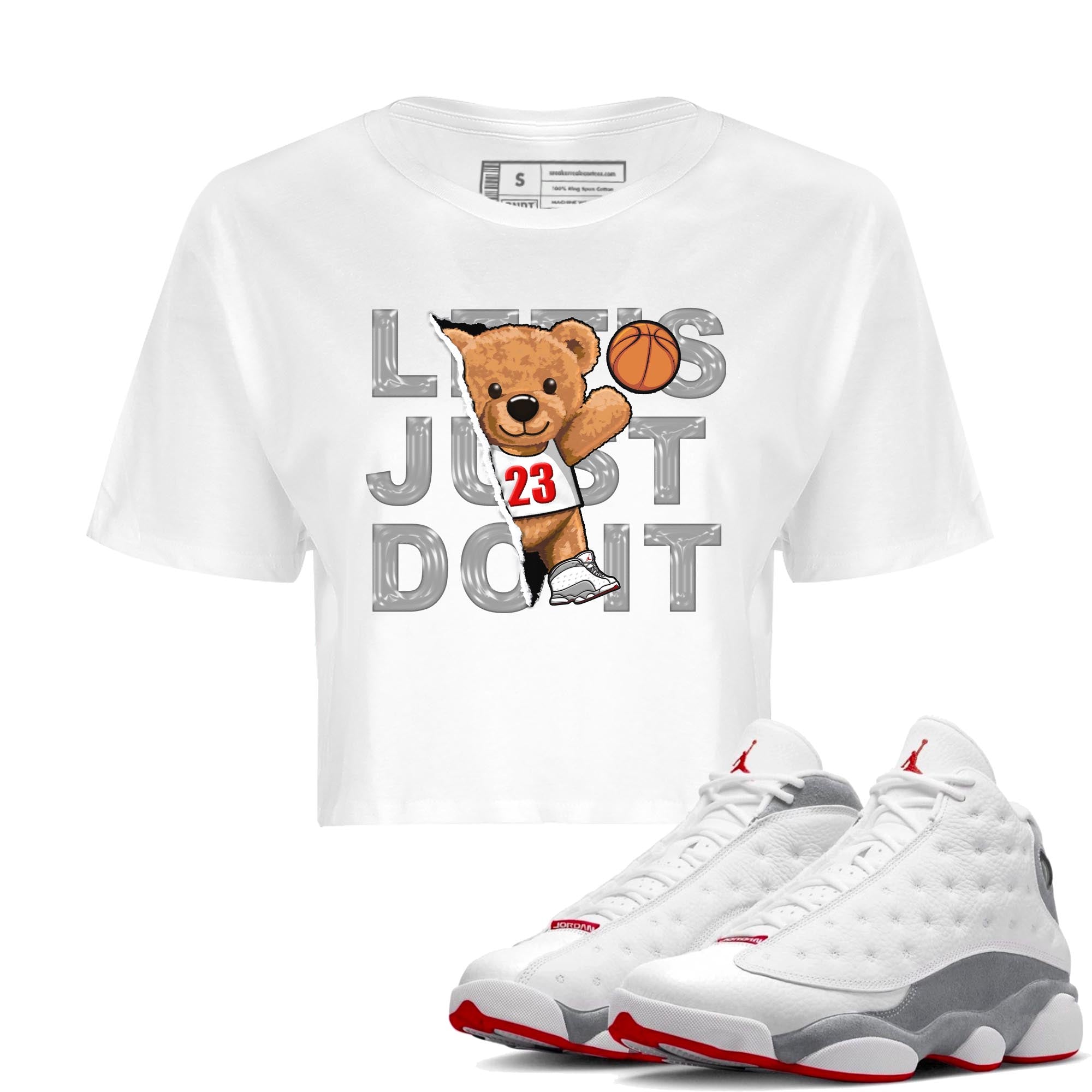 AJ13 Wolf Grey Sneaker Match Tees Rip Out Bear Streetwear Sneaker Shirt Air Jordan 13 Wolf Grey Drip Gear Zone Sneaker Matching Clothing Women's Shirts White 1