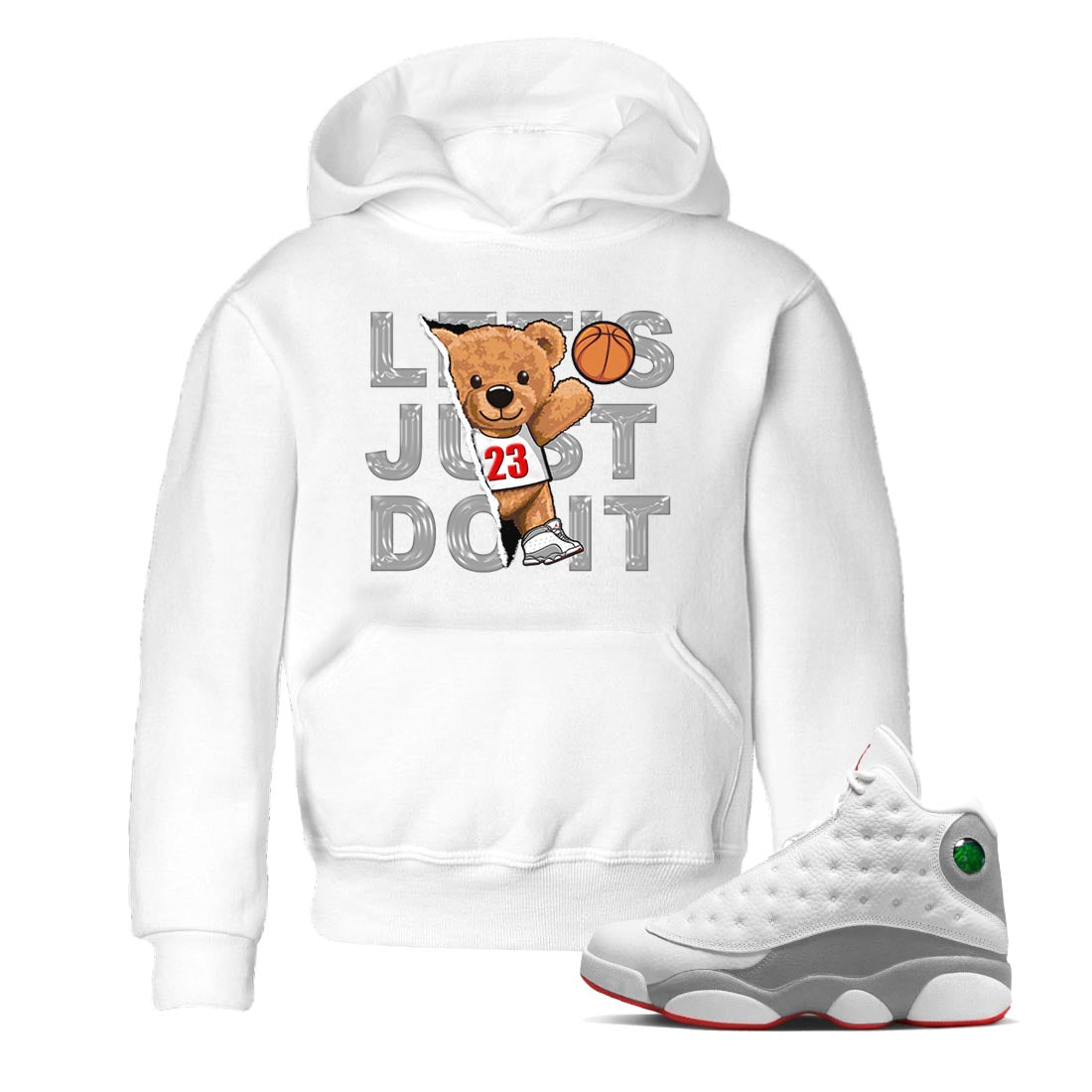 AJ13 Wolf Grey Sneaker Match Tees Rip Out Bear Streetwear Sneaker Shirt Air Jordan 13 Wolf Grey Drip Gear Zone Sneaker Matching Clothing Kids Shirts White 1
