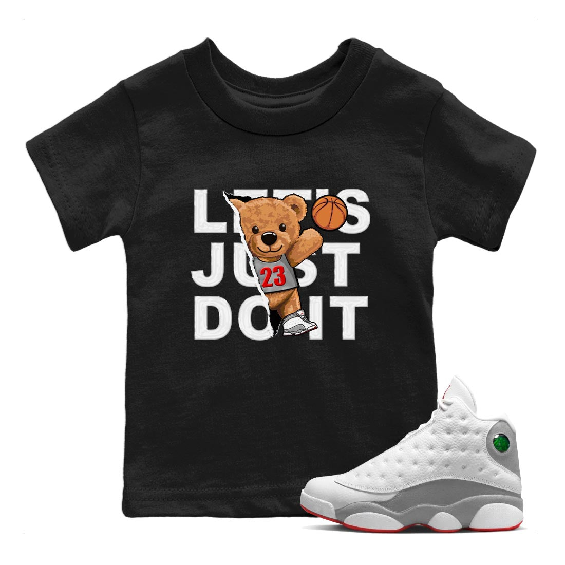 AJ13 Wolf Grey Sneaker Match Tees Rip Out Bear Streetwear Sneaker Shirt Air Jordan 13 Wolf Grey Drip Gear Zone Sneaker Matching Clothing Kids Shirts Black 1