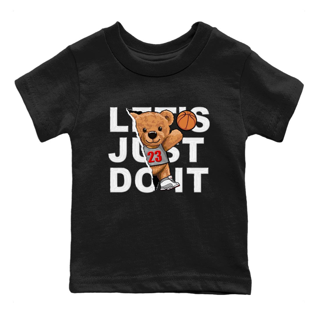 AJ13 Wolf Grey Sneaker Match Tees Rip Out Bear Streetwear Sneaker Shirt Air Jordan 13 Wolf Grey Drip Gear Zone Sneaker Matching Clothing Kids Shirts Black 2