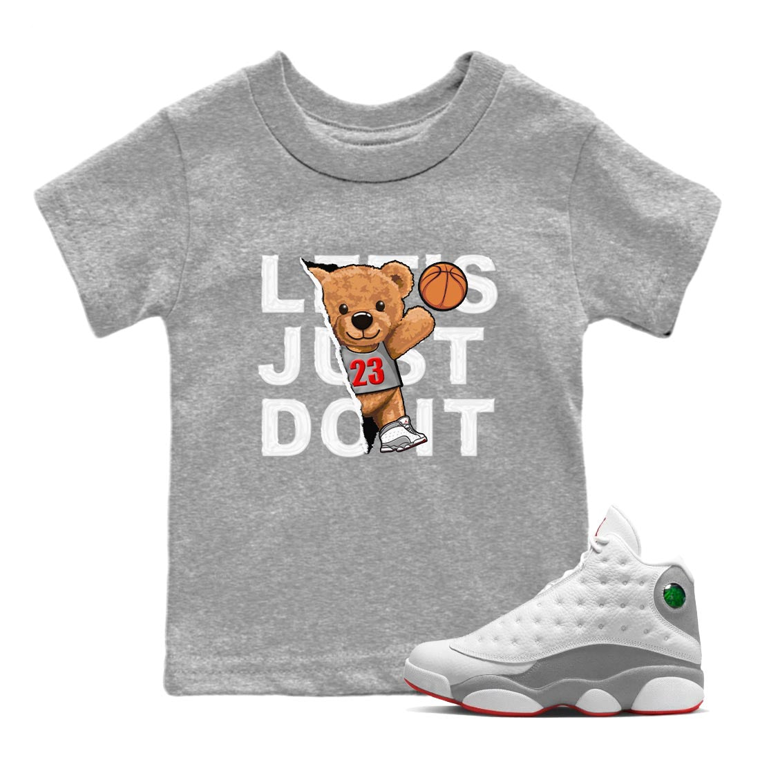 AJ13 Wolf Grey Sneaker Match Tees Rip Out Bear Streetwear Sneaker Shirt Air Jordan 13 Wolf Grey Drip Gear Zone Sneaker Matching Clothing Kids Shirts Heather Grey 1
