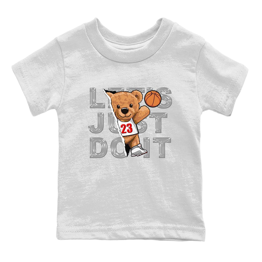 AJ13 Wolf Grey Sneaker Match Tees Rip Out Bear Streetwear Sneaker Shirt Air Jordan 13 Wolf Grey Drip Gear Zone Sneaker Matching Clothing Kids Shirts White 2