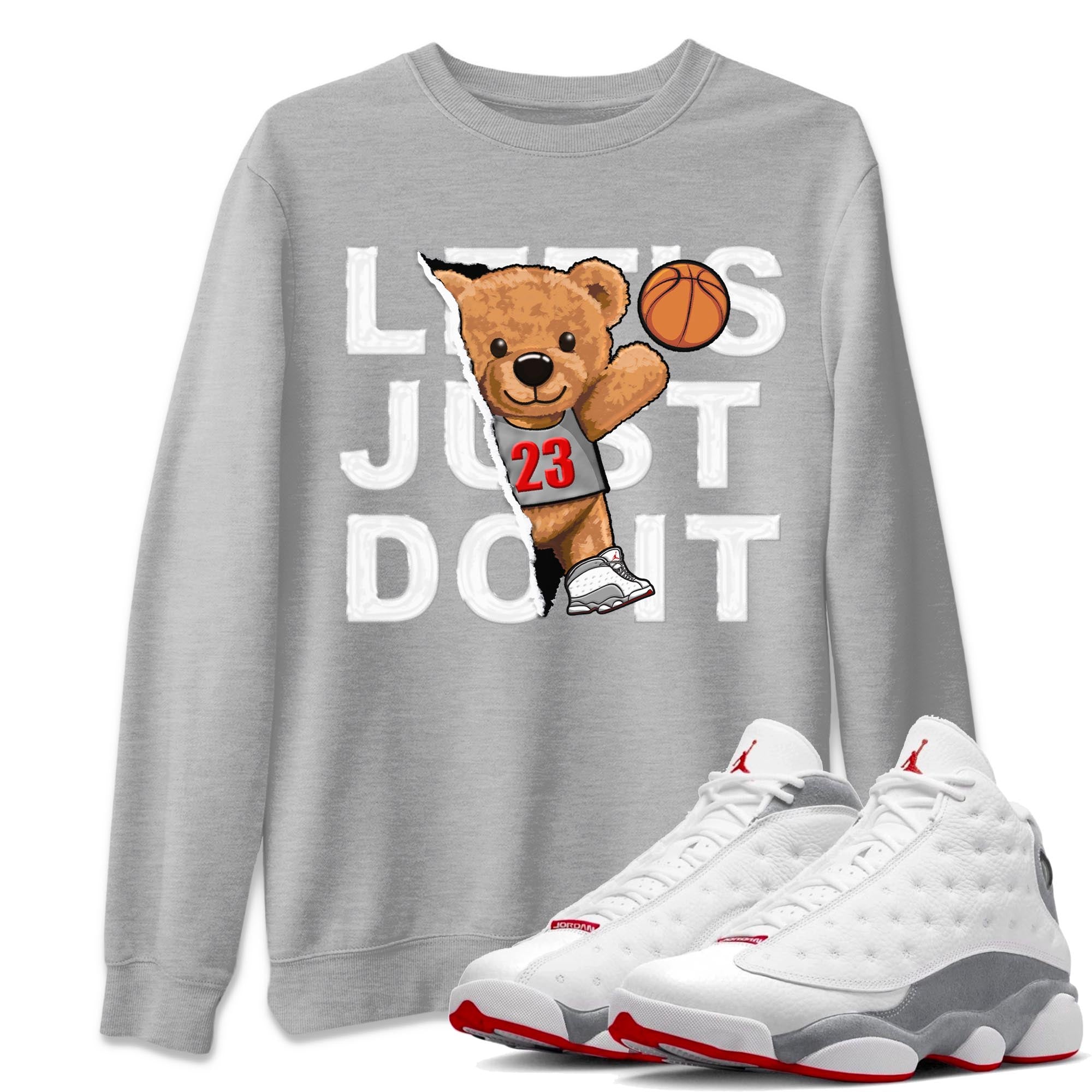 AJ13 Wolf Grey Sneaker Match Tees Rip Out Bear Streetwear Sneaker Shirt Air Jordan 13 Wolf Grey Drip Gear Zone Sneaker Matching Clothing Unisex Shirts Heather Grey 1