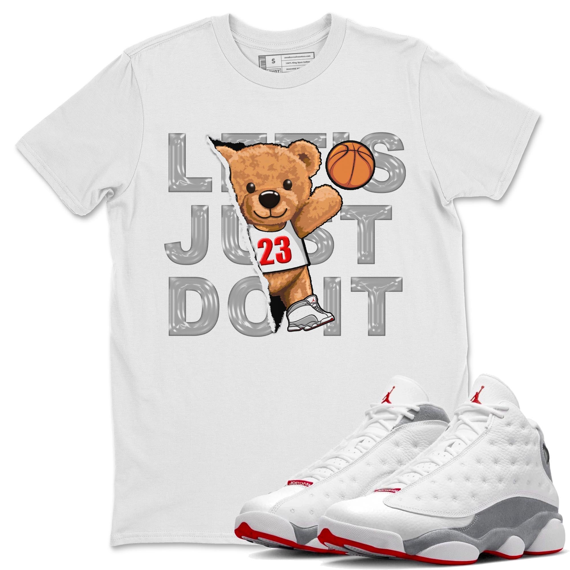 AJ13 Wolf Grey Sneaker Match Tees Rip Out Bear Streetwear Sneaker Shirt Air Jordan 13 Wolf Grey Drip Gear Zone Sneaker Matching Clothing Unisex Shirts White 1