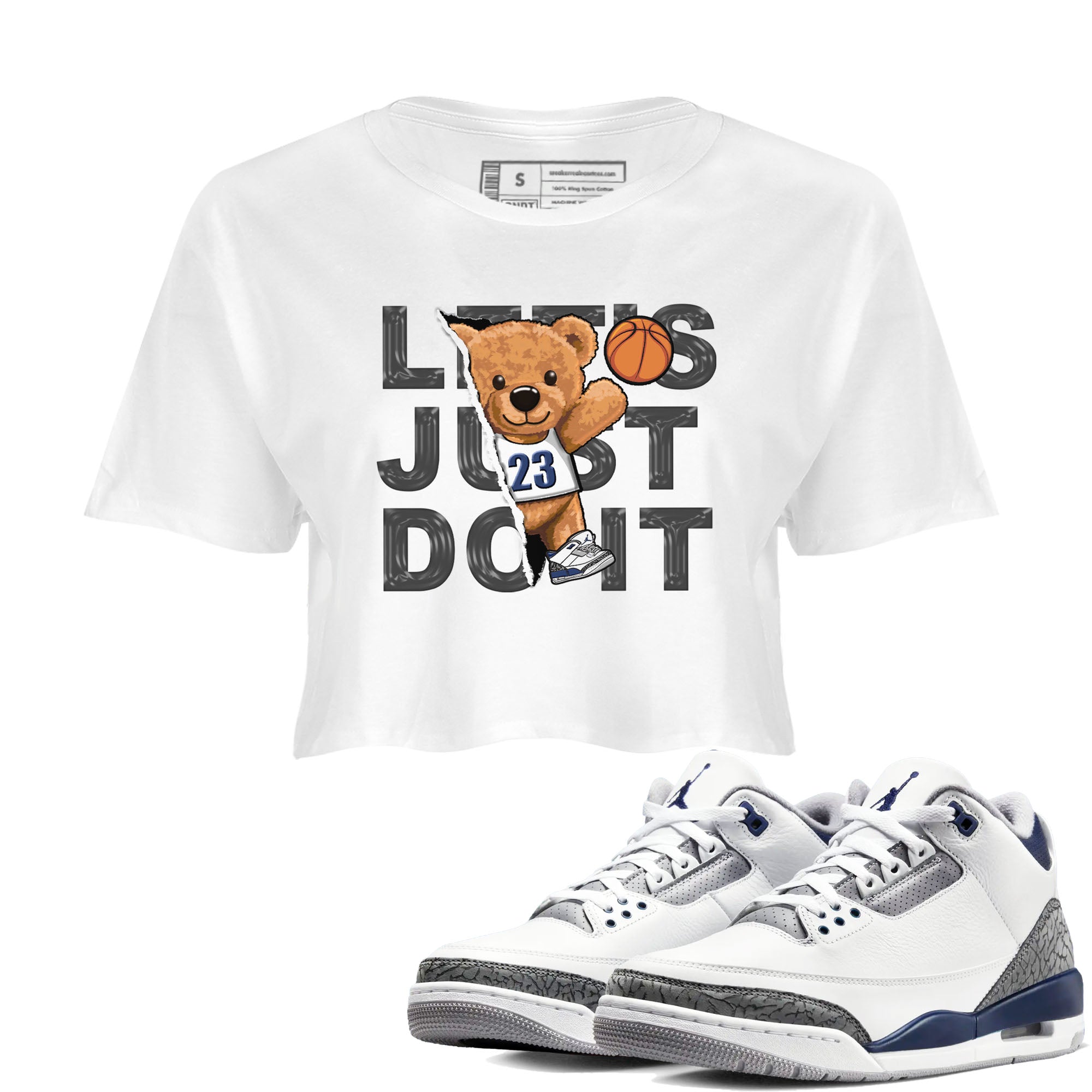Air Jordan 3 Retro Midnight Navy shirt to match jordans Rip Out Bear sneaker shirt 3s Midnight Navy Drip Gear Zone White 1 crop shirt