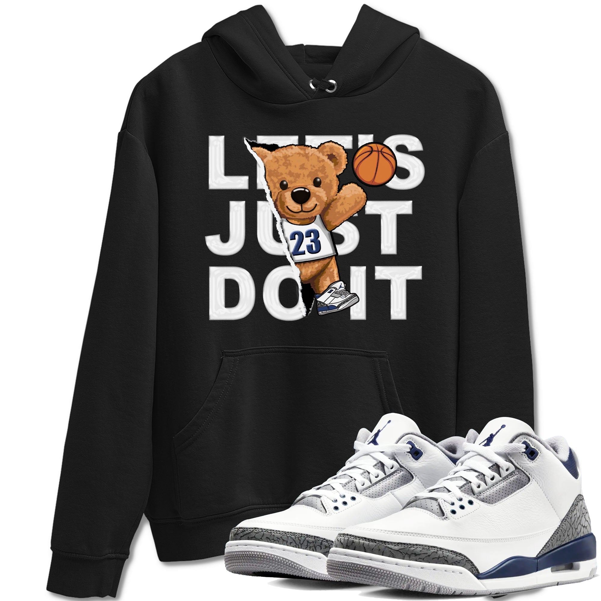 Air Jordan 3 Retro Midnight Navy shirt to match jordans Rip Out Bear sneaker shirt 3s Midnight Navy Drip Gear Zone unisex crew neck cotton Black 1 crew neck shirt
