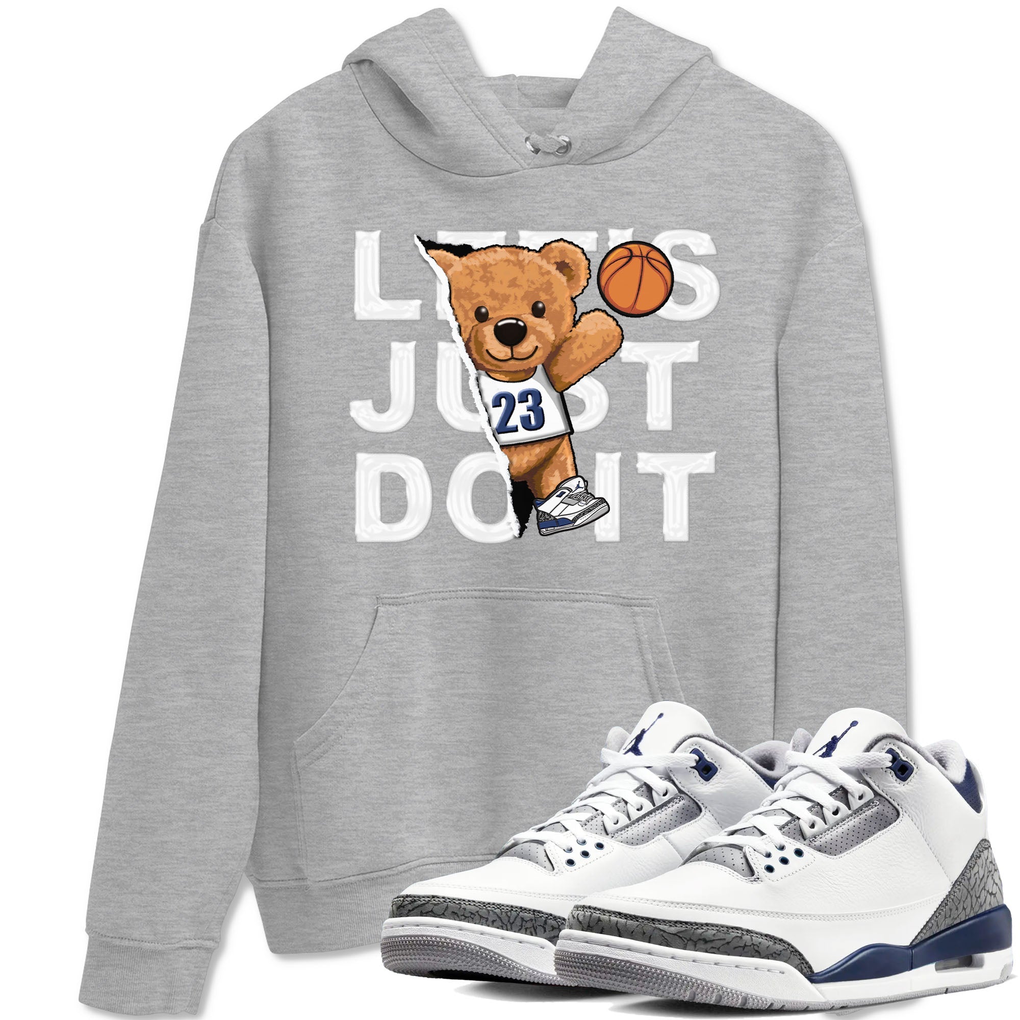 Air Jordan 3 Retro Midnight Navy shirt to match jordans Rip Out Bear sneaker shirt 3s Midnight Navy Drip Gear Zone unisex crew neck cotton Heather Grey 1 crew neck shirt